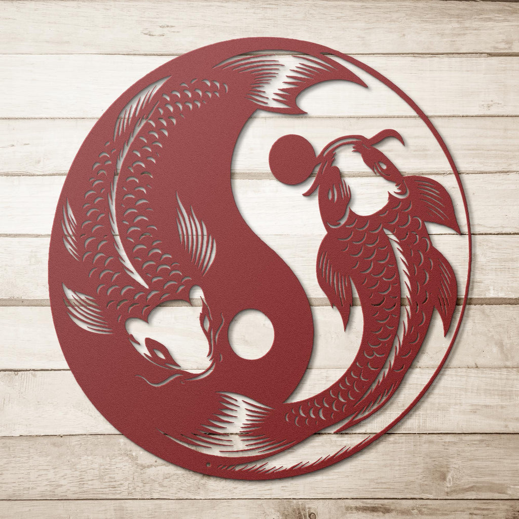 Koi Fish Metal Wall Art, Yin Yang Sign, Harmony Zen Die Cut Decor, Balance Metal Art, Asian Symbolism Gift