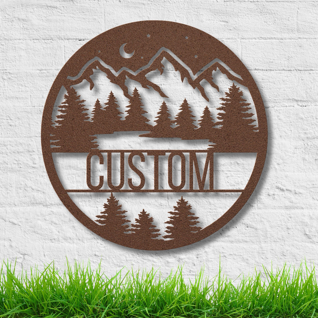 Personalized Mountain Sign - Custom Metal Sign | Forest Cabin Name Plaque