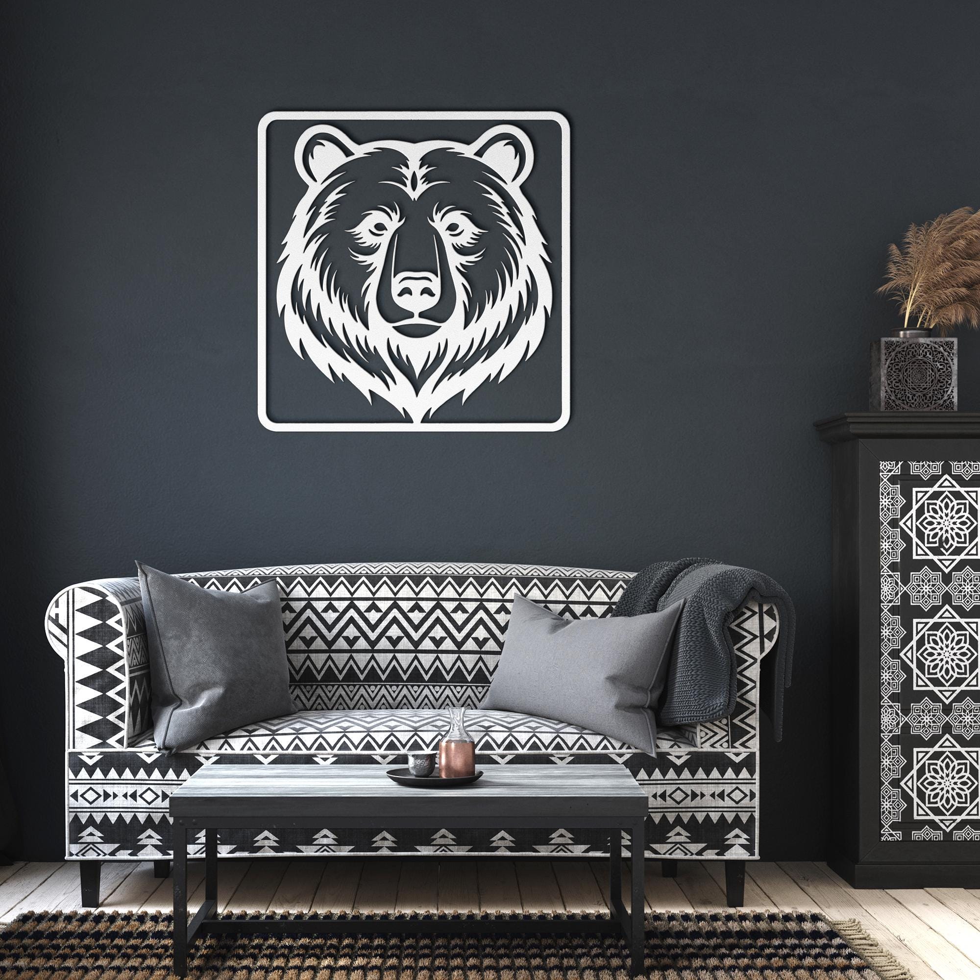 Grizzly Bear Head Metal Wall Art, Cabin Decor