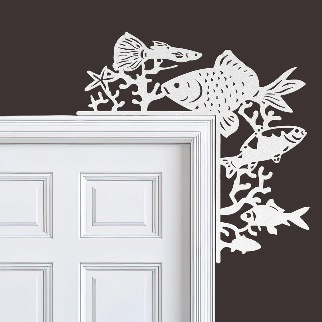 Fish Metal Door Corner Sign, Ocean Coral Reef Decor, Sea Life Wall Art, Nautical Gift