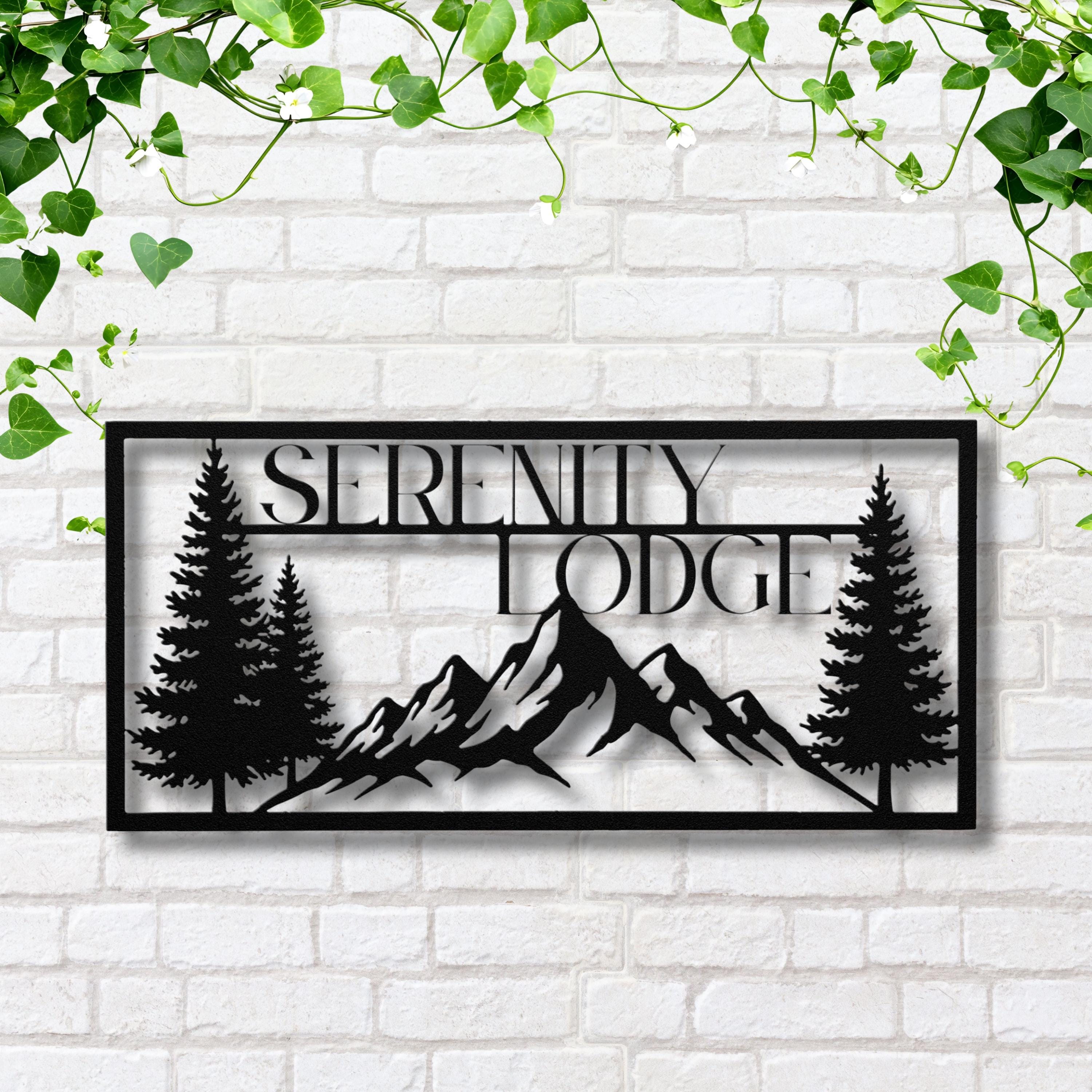 Custom Mountain Cabin Sign | Forest Tree Lodge Metal Art | Personalized Rustic Nature Die Cut Gift | Outdoor Retreat Decor