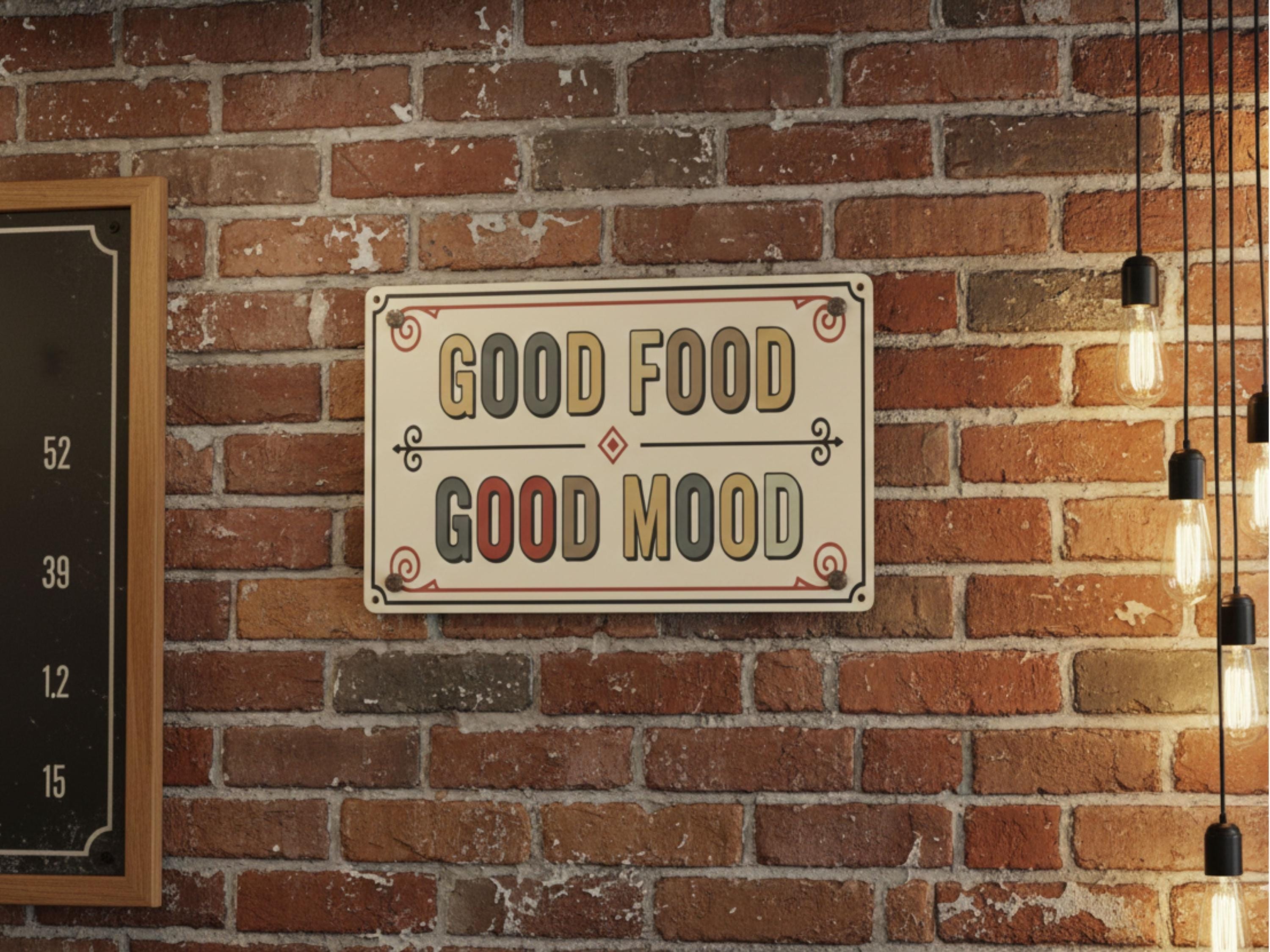 Good Food Good Mood Metal Sign, Kitchen Quote Wall Art, Dining Room Decor, Farmhouse Sign