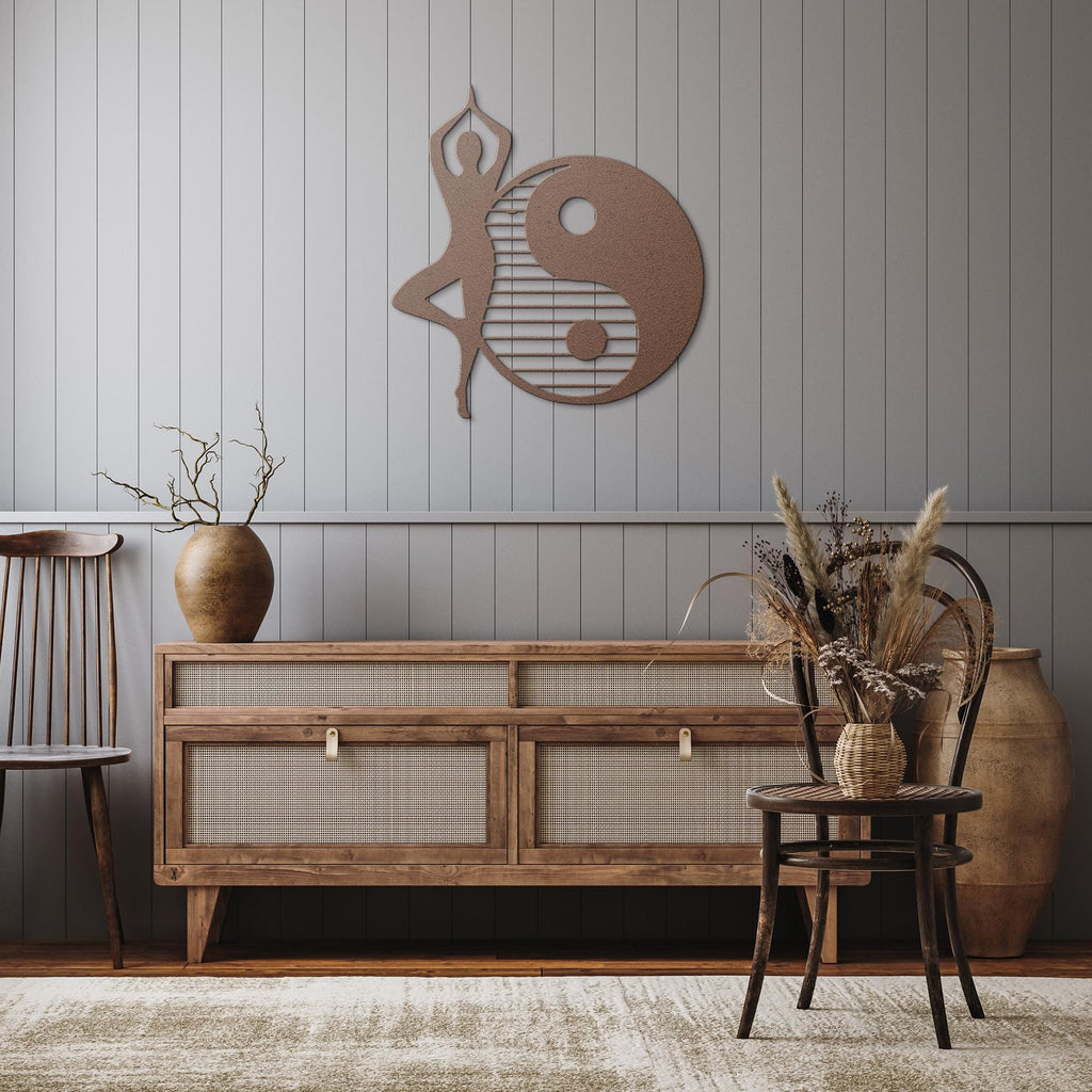 Yoga Pose Yin Yang Metal Wall Art, Meditation Decor