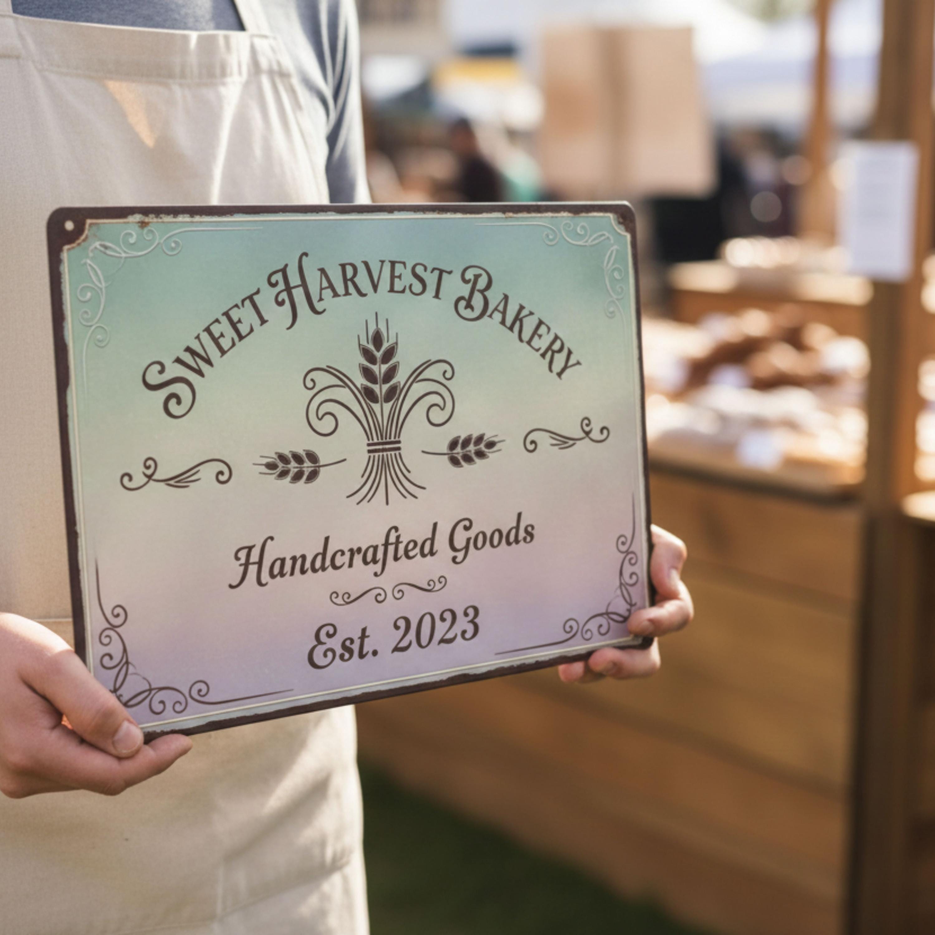 Custom Bakery Metal Sign | Personalized Cottage Kitchen Decor | Farmhouse Wheat Plaque | Handcrafted Goods Established Sign