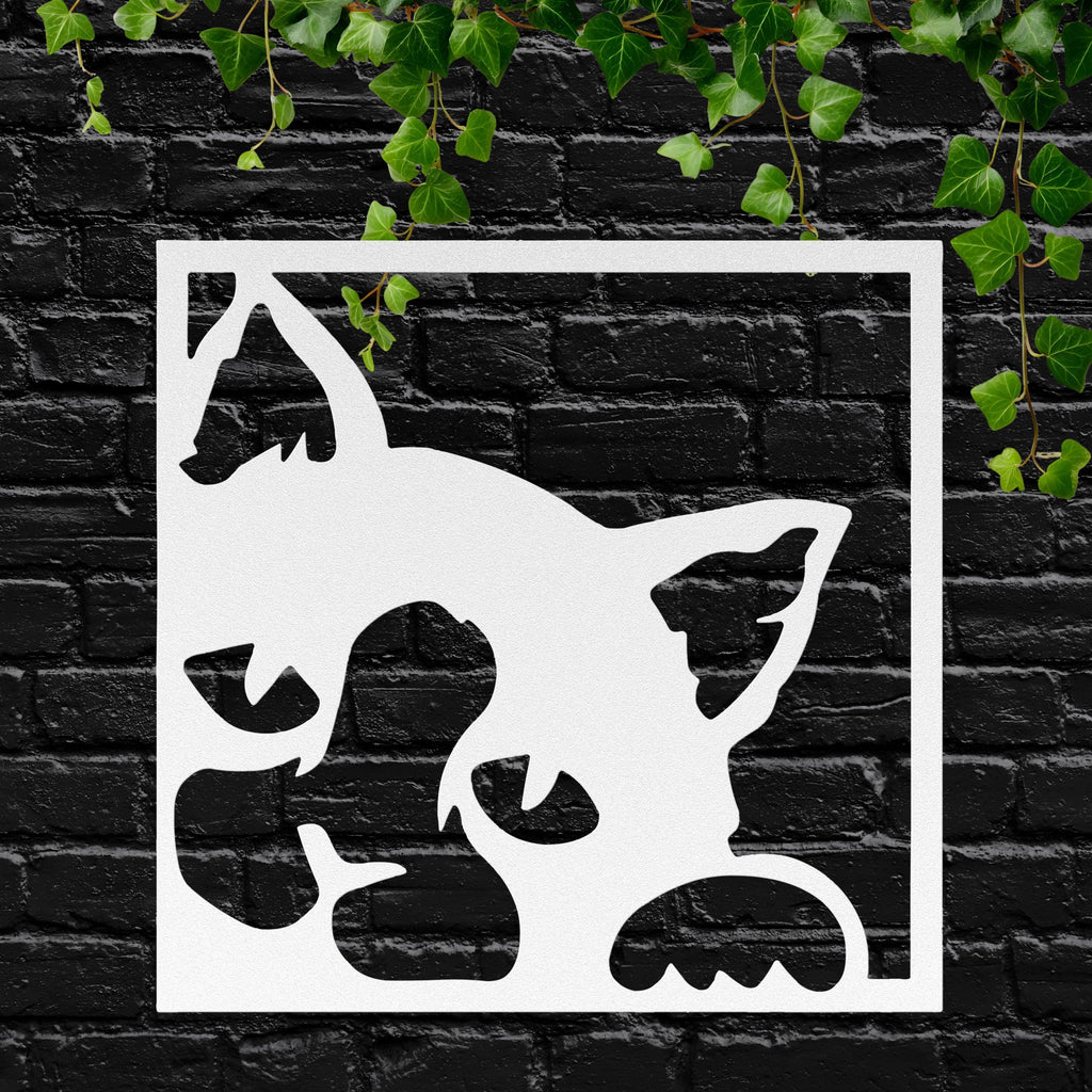 Peeking Cat Wall Art | Modern Animal Artwork - Black Cat Metal Sign Gift