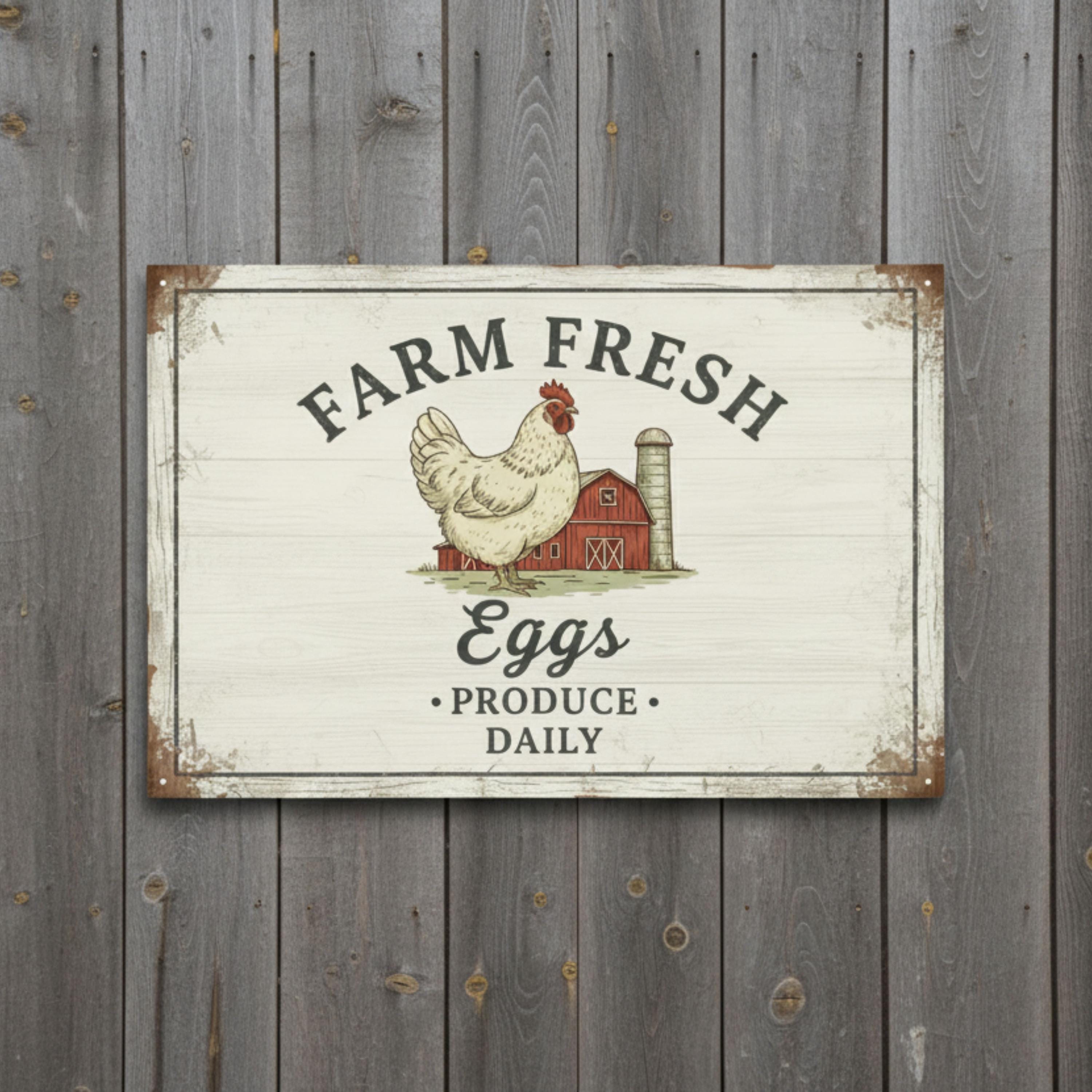 Farm Fresh Eggs Metal Sign | Vintage Rustic Kitchen Decor
