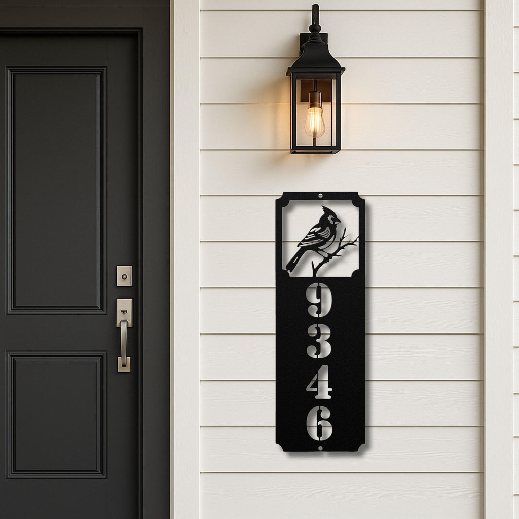 Vertical Cardinal Address Sign, Metal House Numbers, Bird Lover Gift, Custom Outdoor Porch Decor