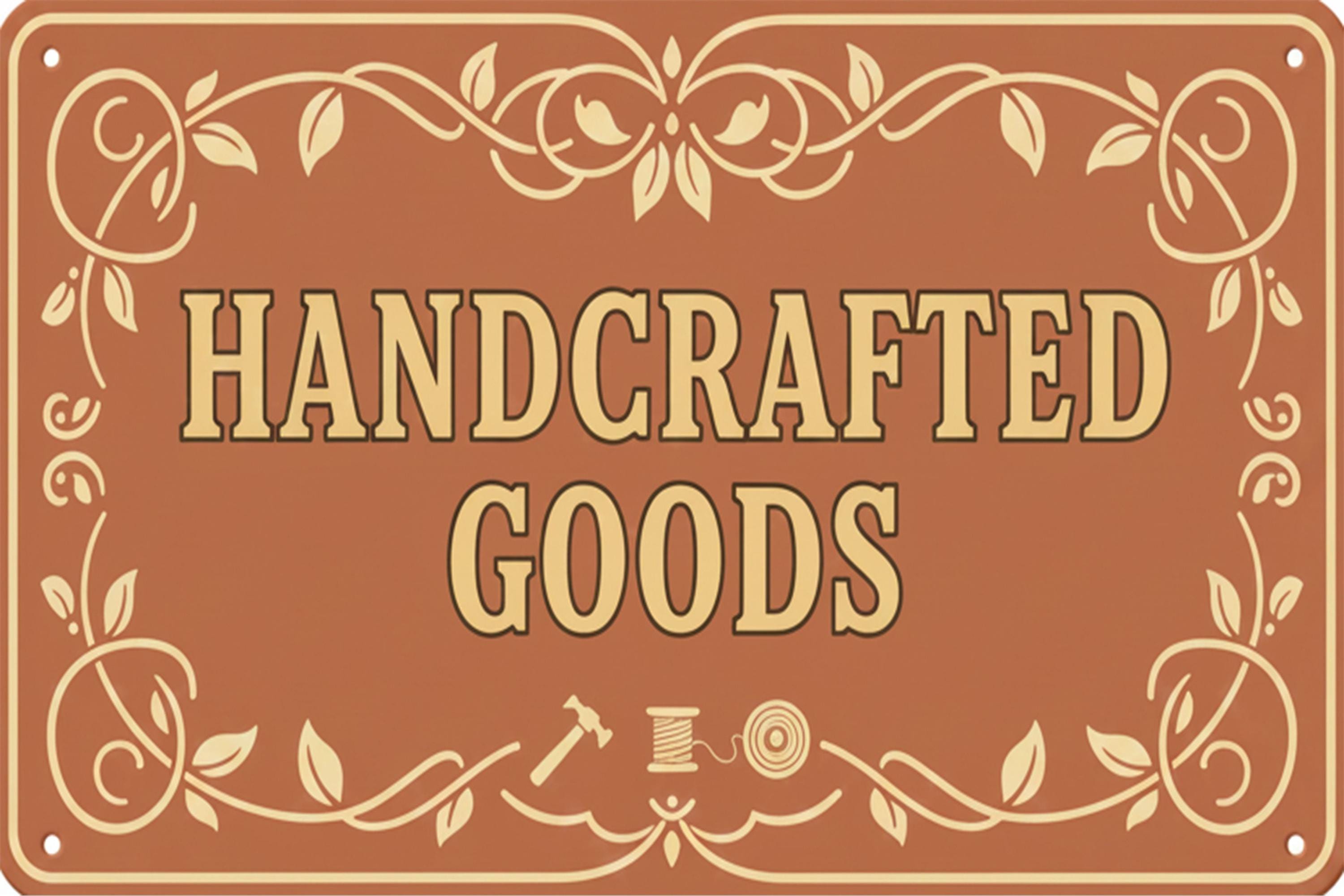 Rustic Handcrafted Goods Sign, Artisan Shop Metal Plaque, Home Decor Craft Show Display