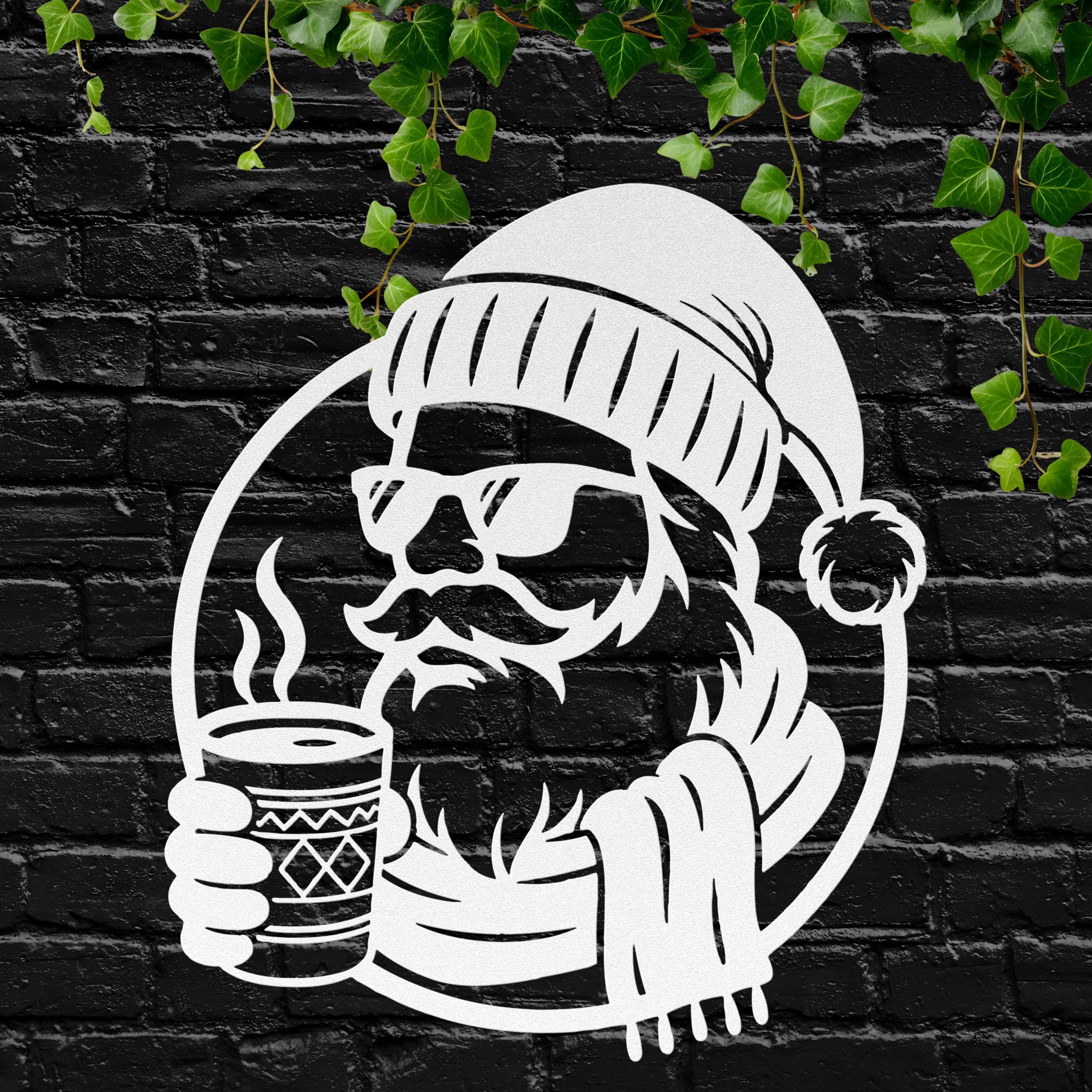 Cool Santa in Sunglasses Metal Wall Art | Die-Cut Christmas Holiday Sign | Modern Funny Winter Cabin Decor