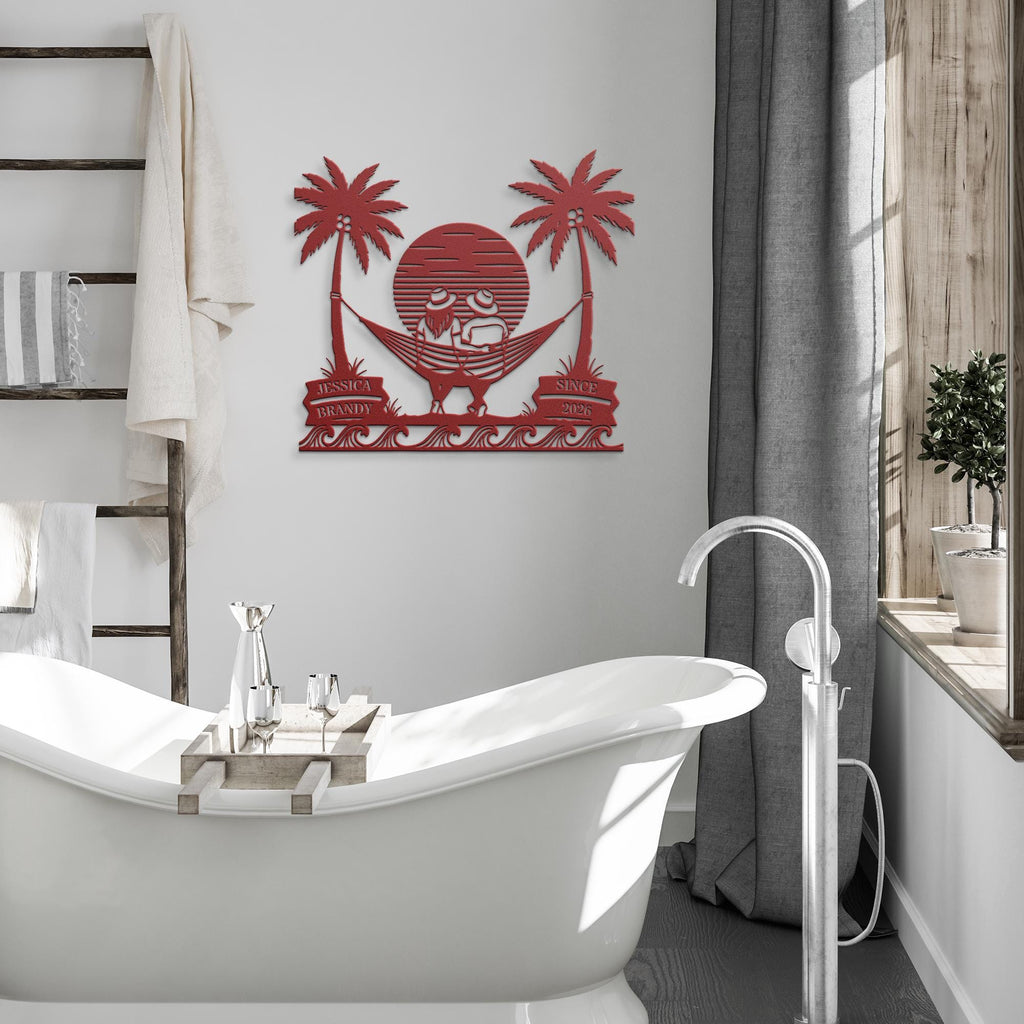 Personalized Beach House Metal Sign, Couple Name Tropical Decor, Anniversary Gift, Outdoor Art