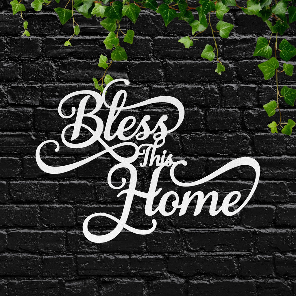 Bless This Home Sign, Metal Wall Art, Housewarming Gift, Script Home Decor Art
