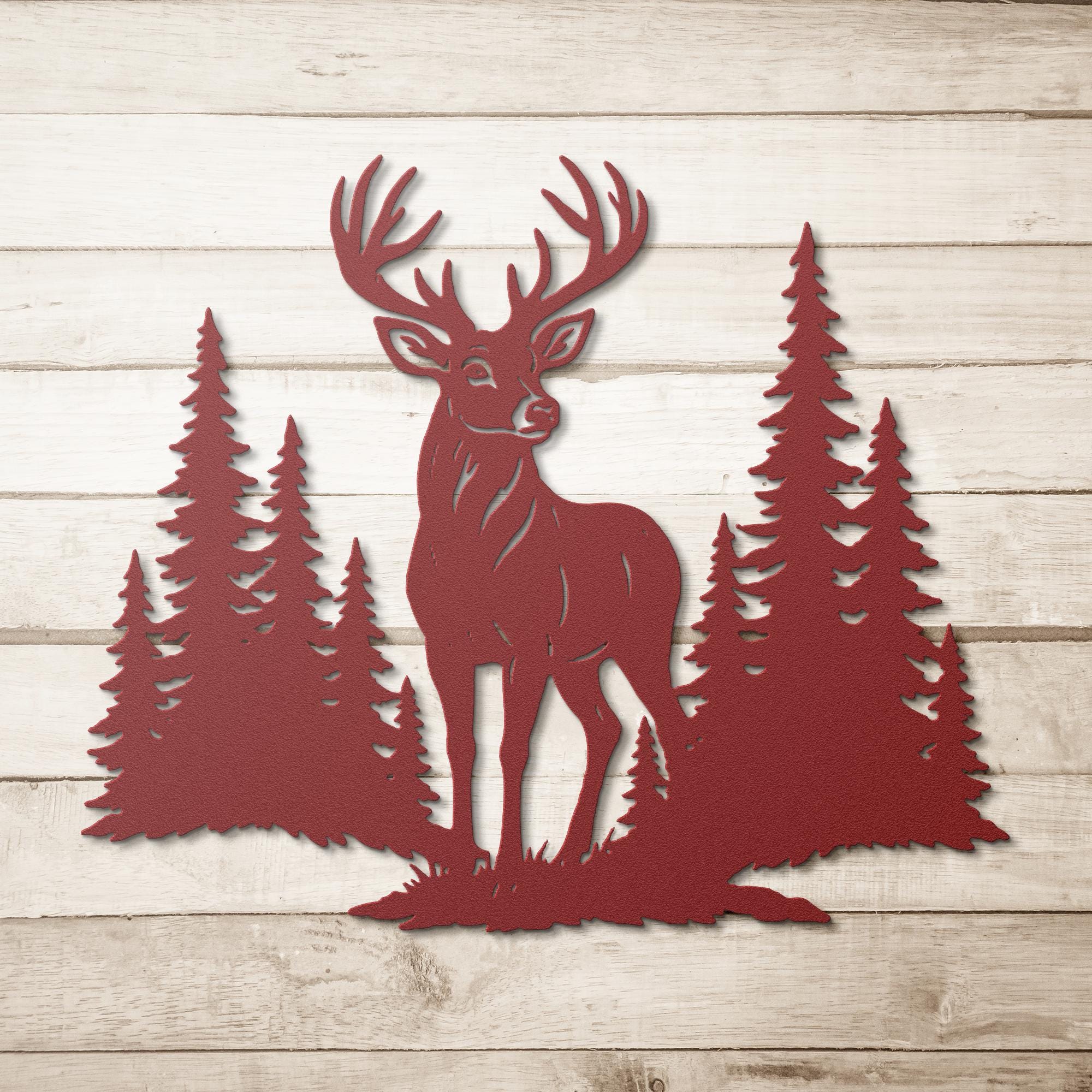 Majestic Buck Metal Wall Art, Deer in Forest Sign, Hunter Lodge Decor