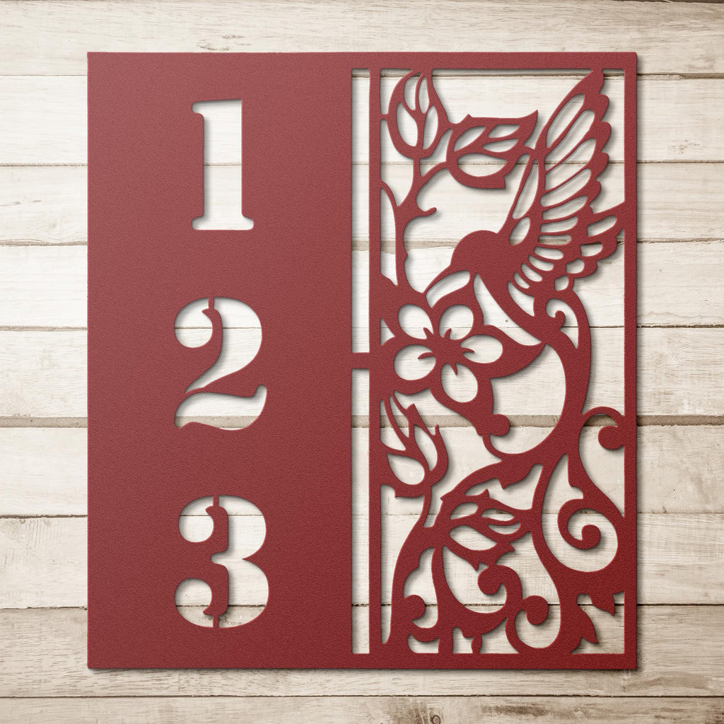 Personalized Hummingbird House Number Sign, Die Cut 18-Gauge Steel Address Art