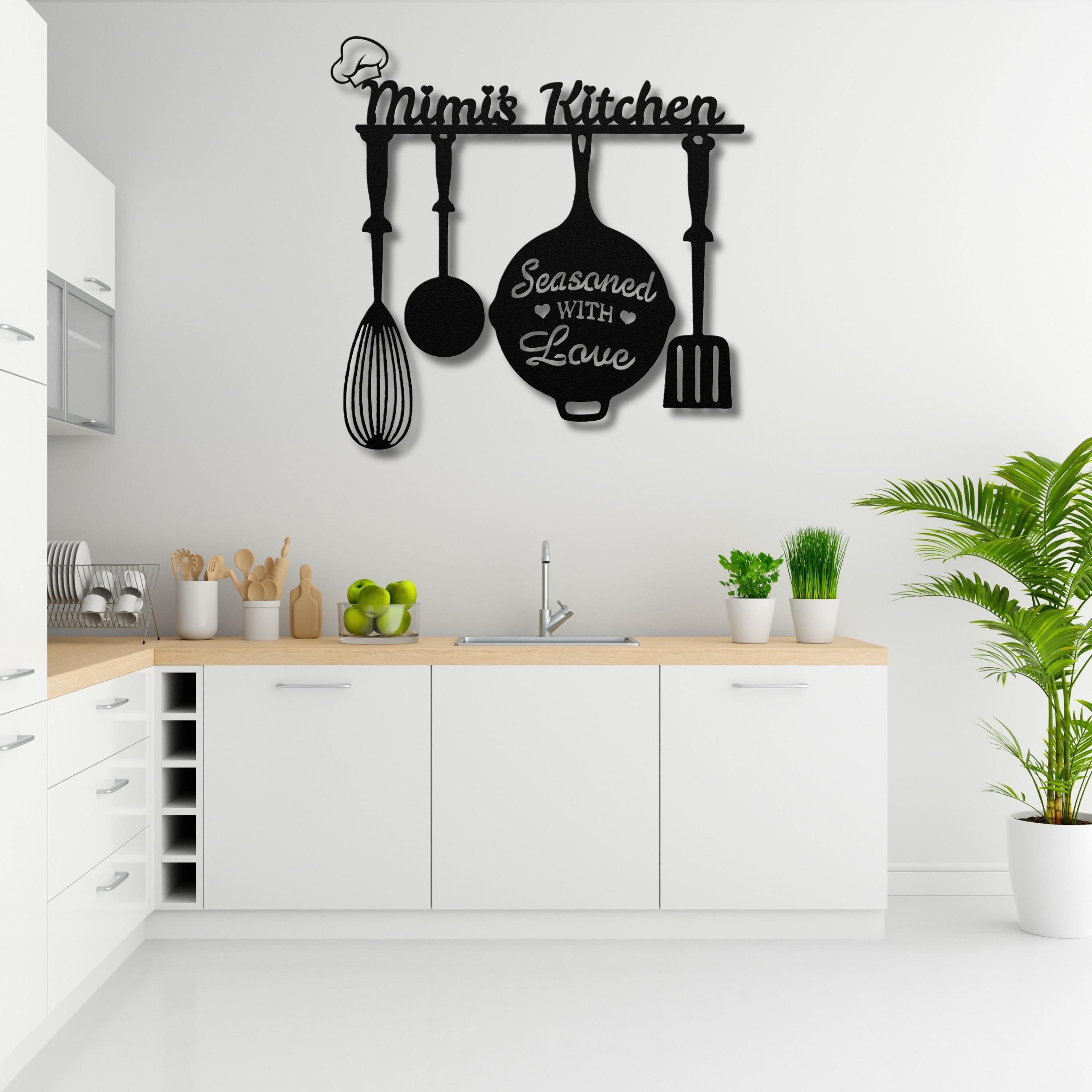 Mimi's Kitchen Metal Sign | Personalized Cooking Decor | Seasoned with Love Die-Cut | Custom Utensil Wall Art | Chef Gift