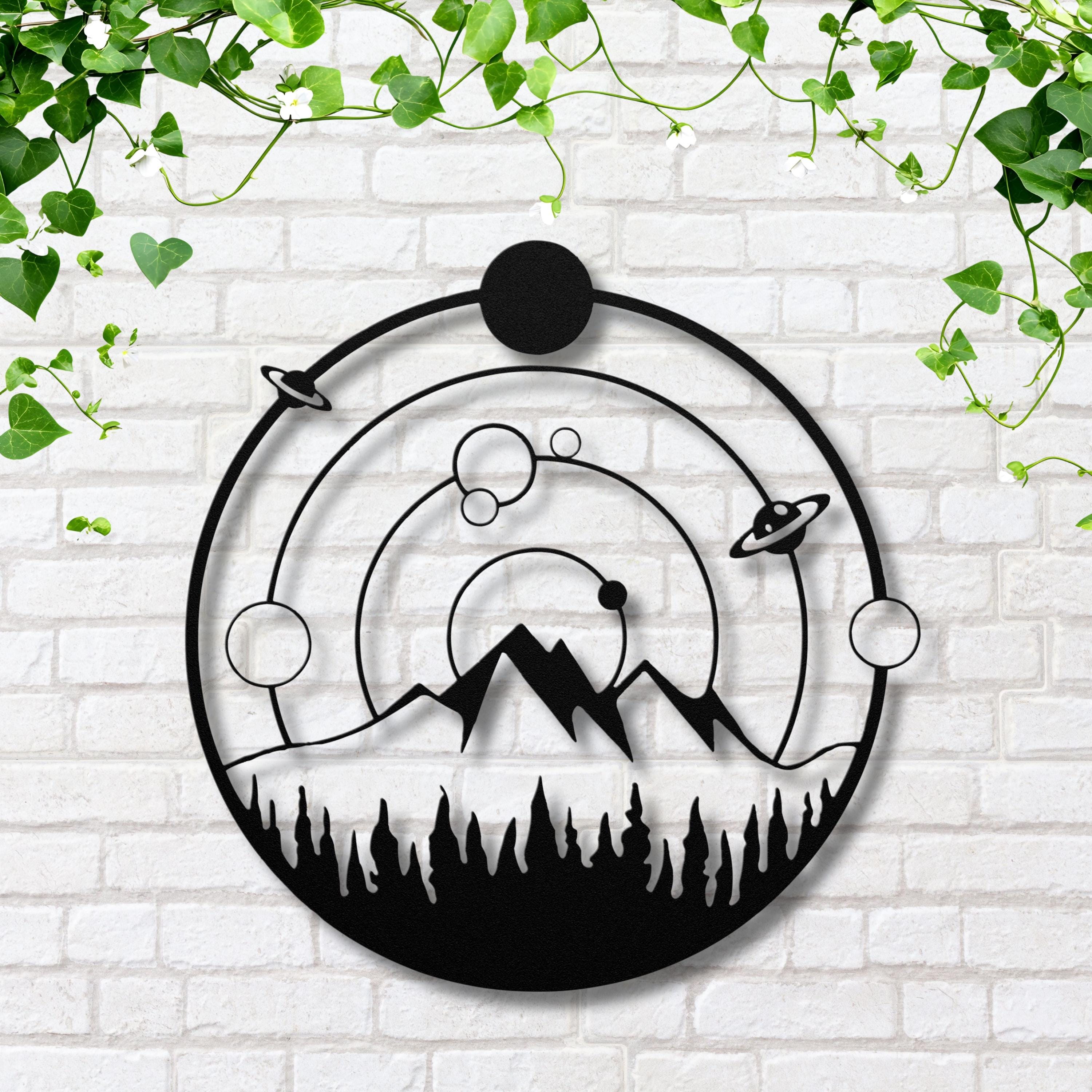 Cosmic Metal Wall Art – Mountain Metal Sign | Celestial Die Cut Forest Decor