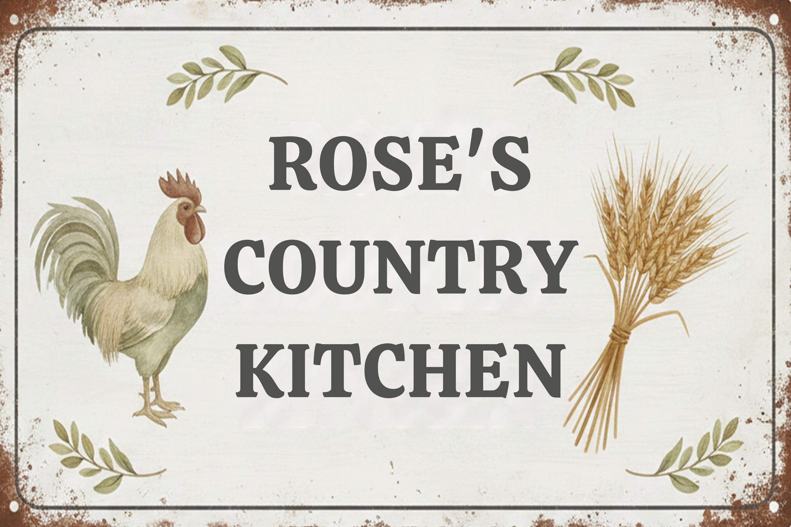 Personalized Country Kitchen Metal Sign | Custom Farmhouse Wall Decor | Rustic Rooster Chicken Art | Housewarming Gift