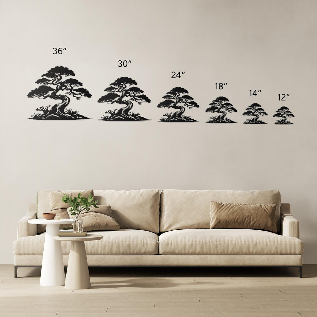 Japanese Bonsai Tree Metal Wall Art | Zen Black Silhouette Sign | Die-Cut Nature Home Decor | Meditation Room Gift