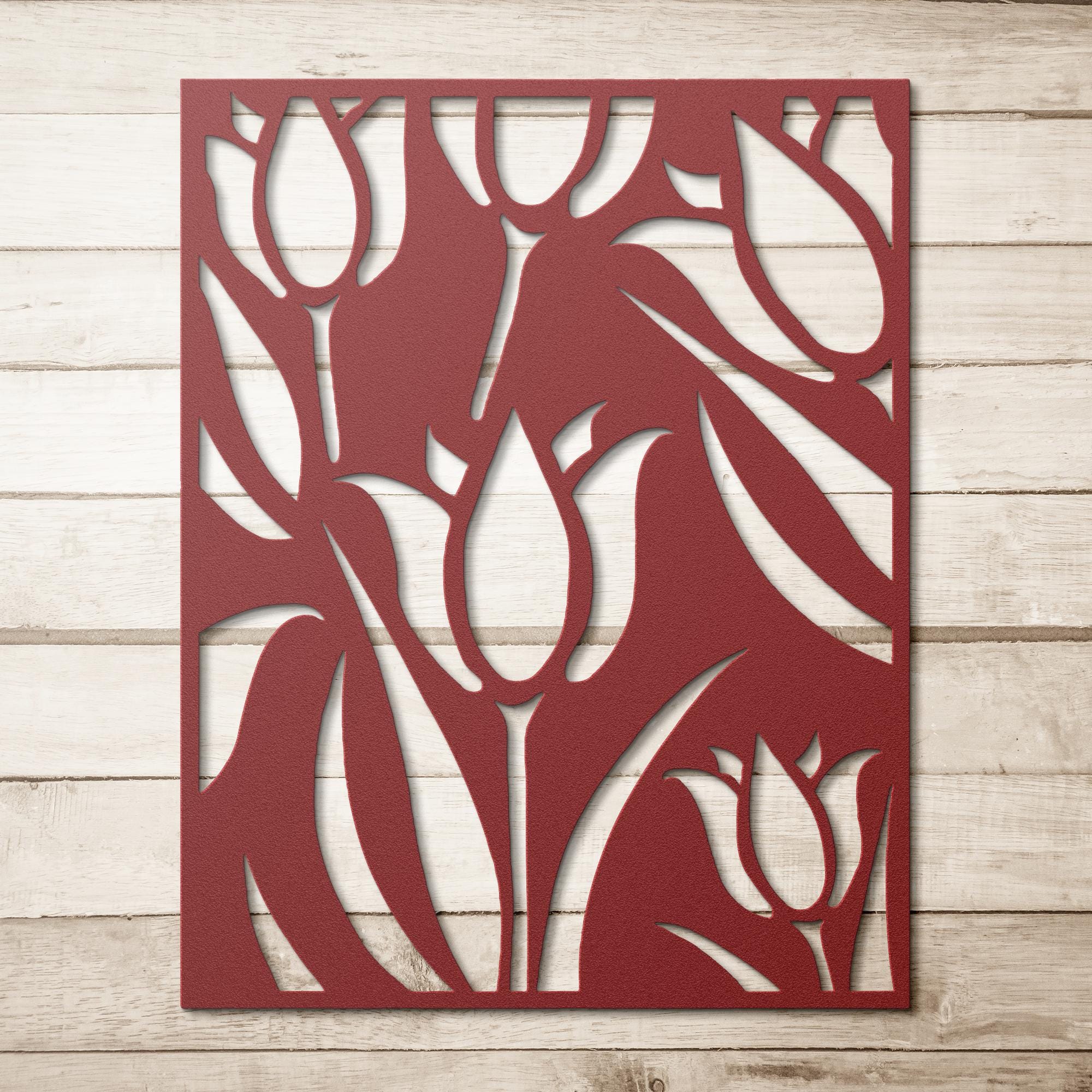 Modern Tulip Metal Sign | Floral Die-Cut Wall Art | Vertical Panel Screen | Nature Inspired Decor | Elegant Botanical Laser Cut
