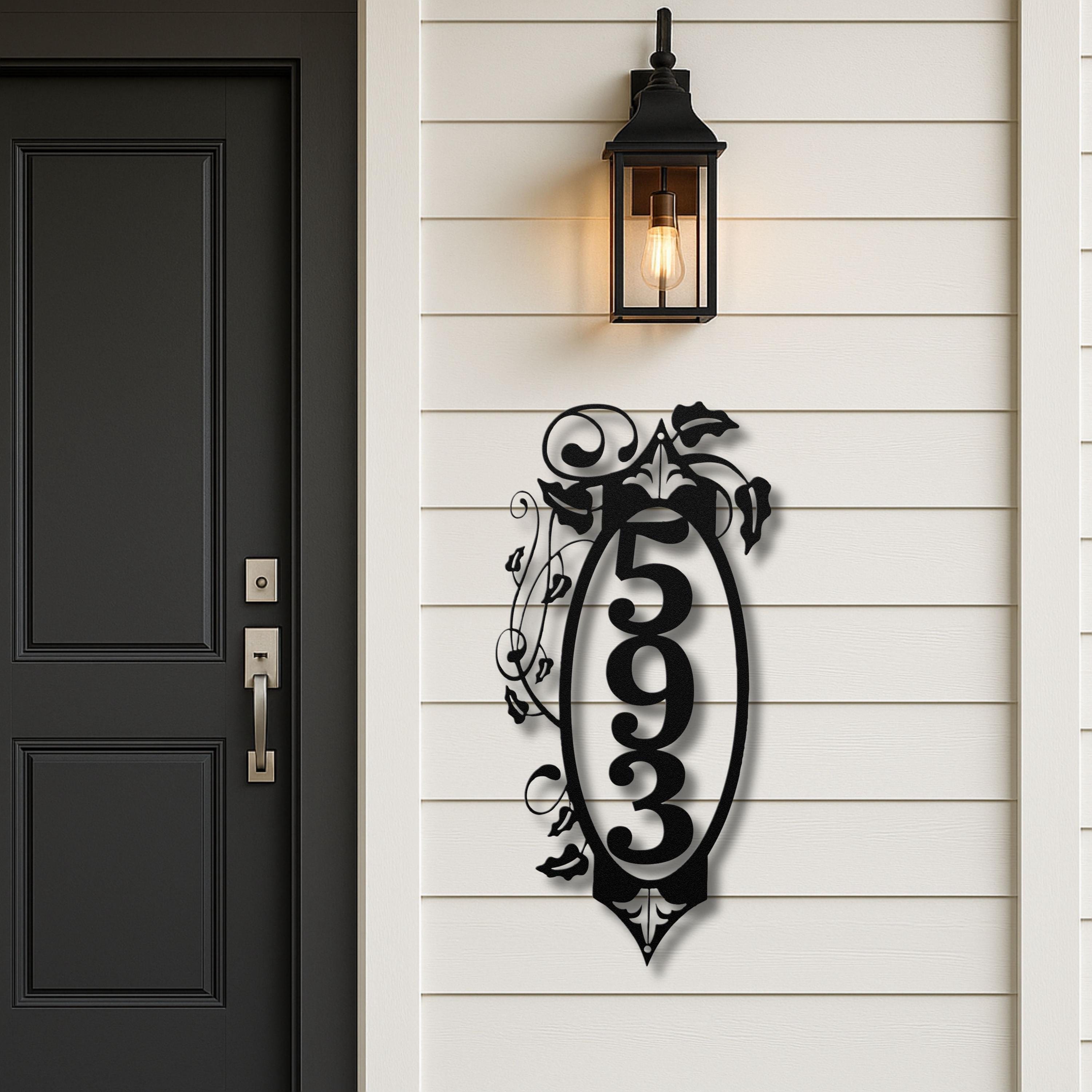 Metal House Number Sign - Custom Address Plaque | Vertical Metal Sign with Ivy Wall Decor