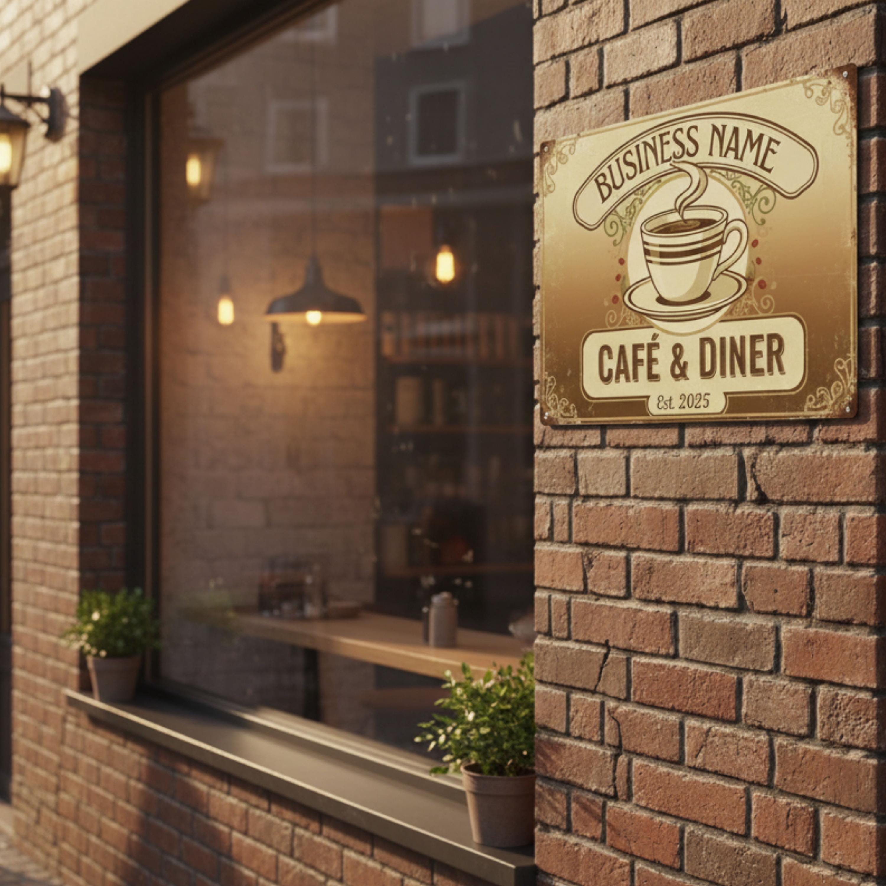 Personalized Diner Sign, Vintage Coffee Cup Metal Plaque, Kitchen Wall Decor