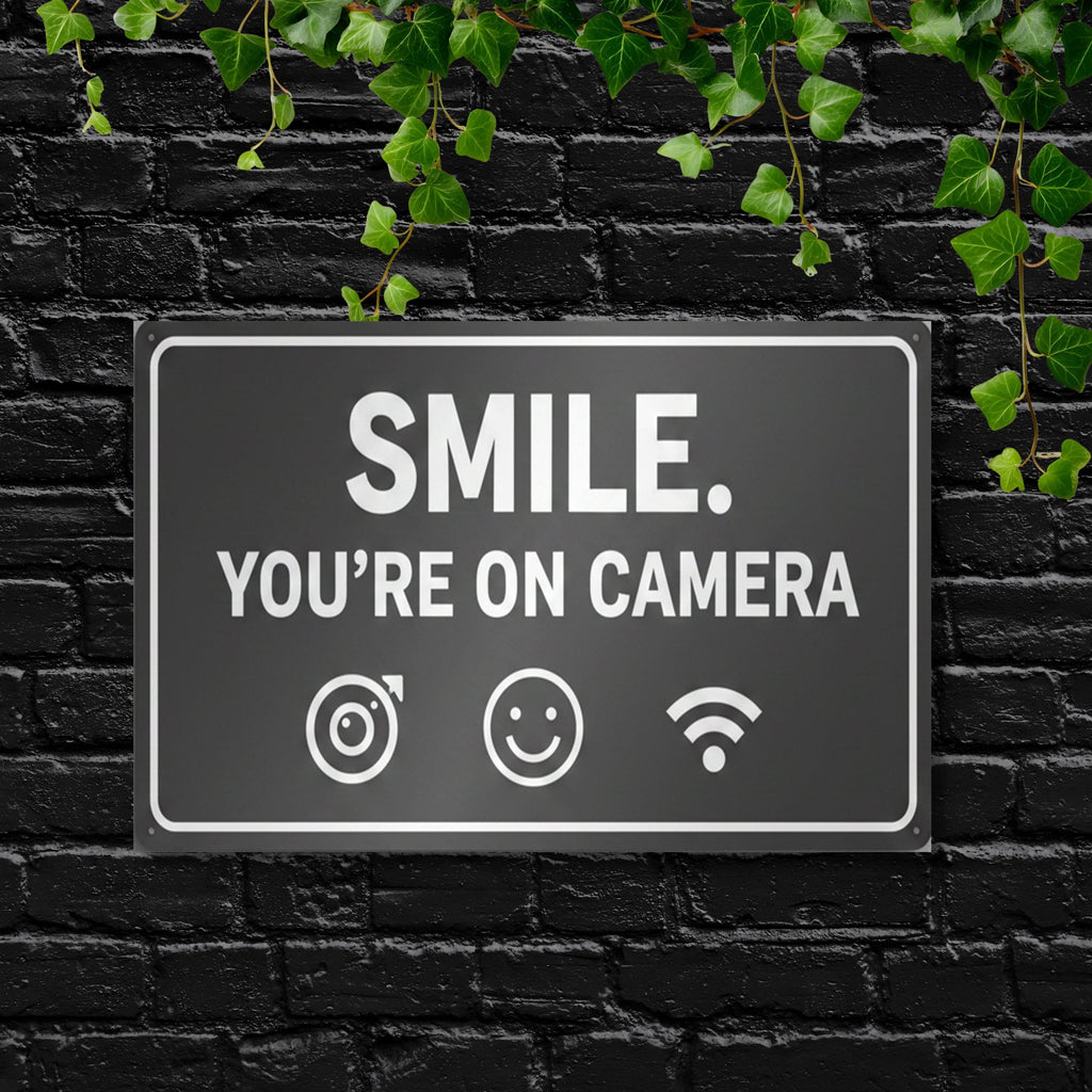 Smile You're On Camera Metal Sign, Security Warning, CCTV Notice, Home Safety Decor
