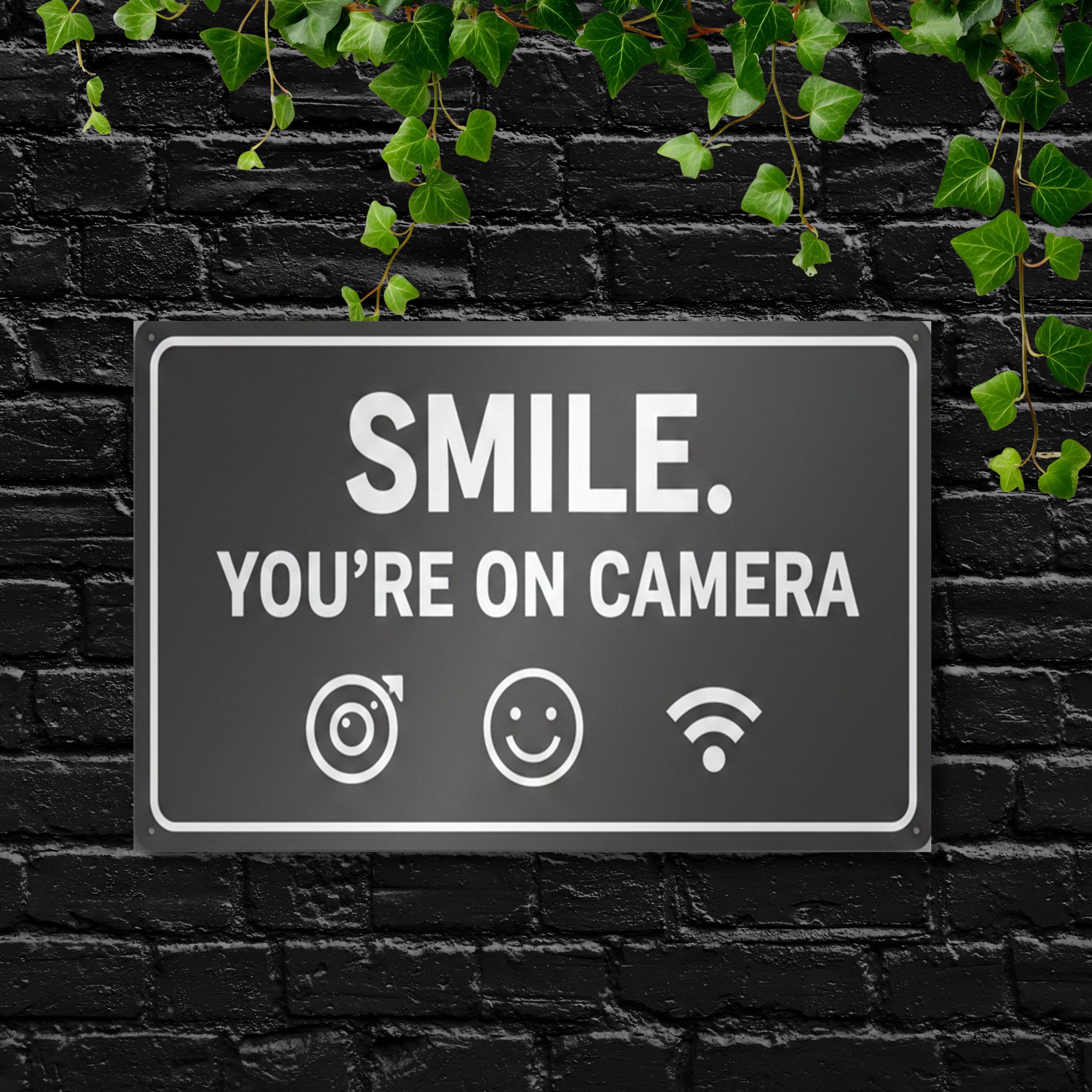 Smile You're On Camera Metal Sign, Security Warning, CCTV Notice, Home Safety Decor