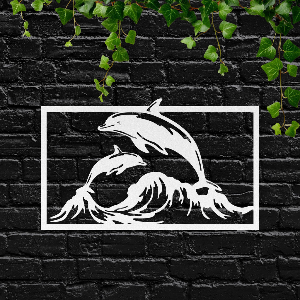 Dolphin Metal Wall Art, Ocean Wave Sign, Nautical Beach Decor, Sea Life Wall Art