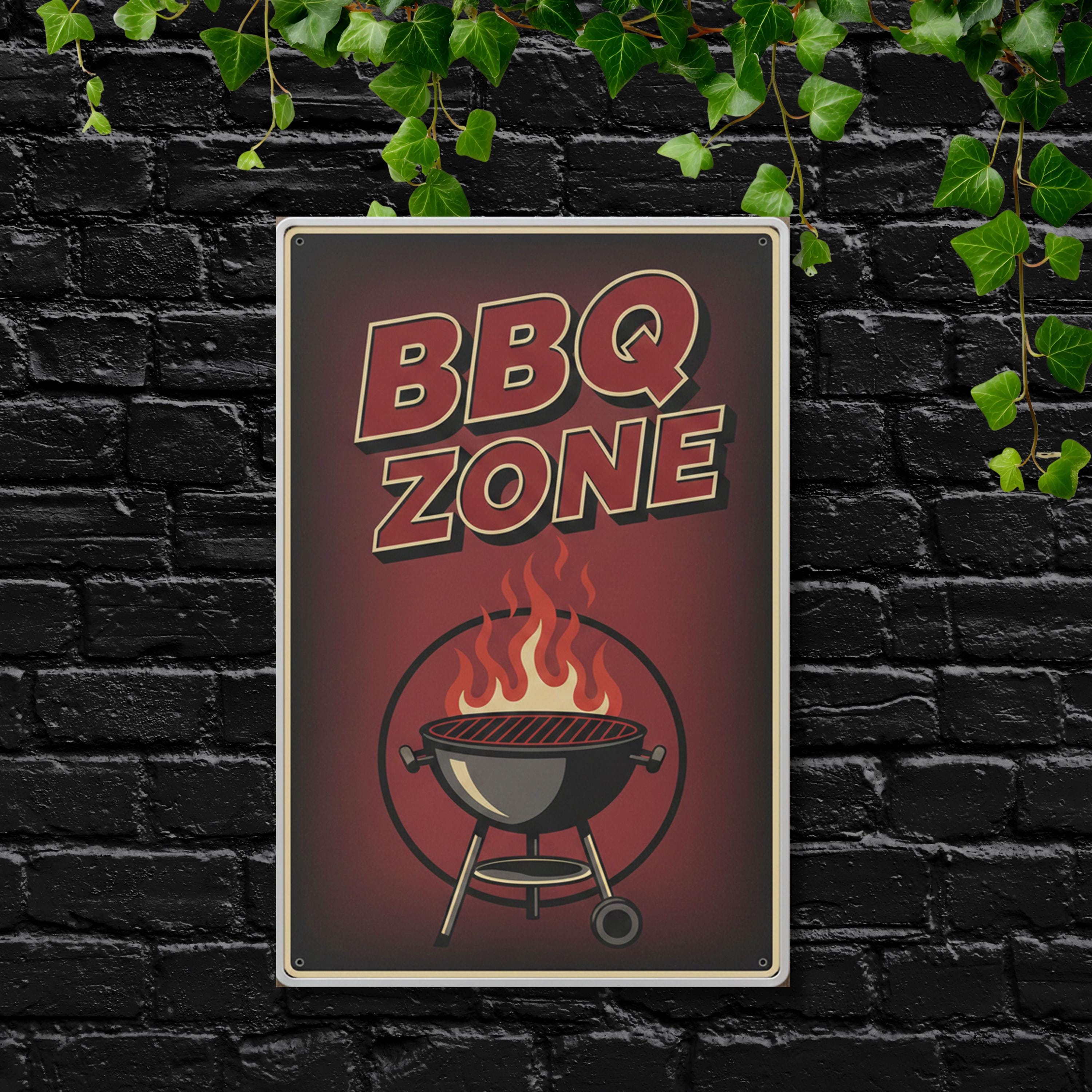Retro BBQ Zone Metal Sign, Grilling Wall Art, Man Cave Decor, Backyard Patio Sign, Grill