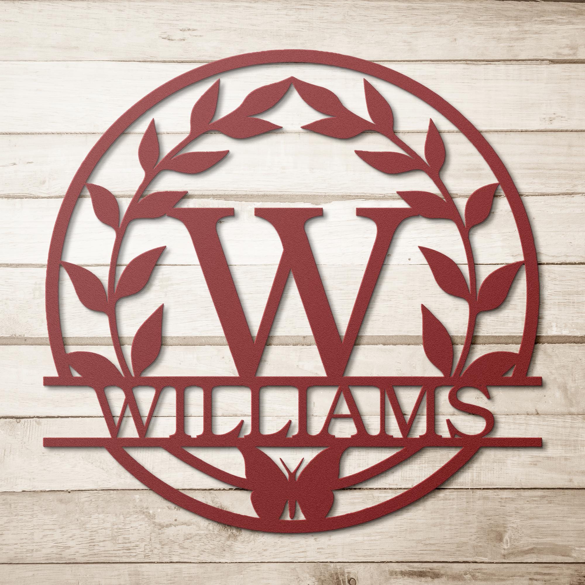 Custom Metal Last Name Sign, Butterfly Leaf Wreath, Anniversary Gift