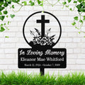 Personalized Cross Grave Marker, Flower Memorial Stake, Custom Remembrance Yard Sign