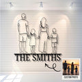 Custom Family Metal Sign – Personalized Line Art Silhouette with Last Name Banner