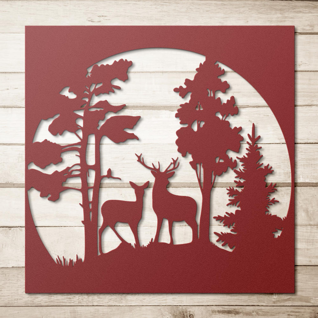 Deer Metal Wall Art - Rustic Cabin Decor | Laser Cut Wildlife Silhouette Sign