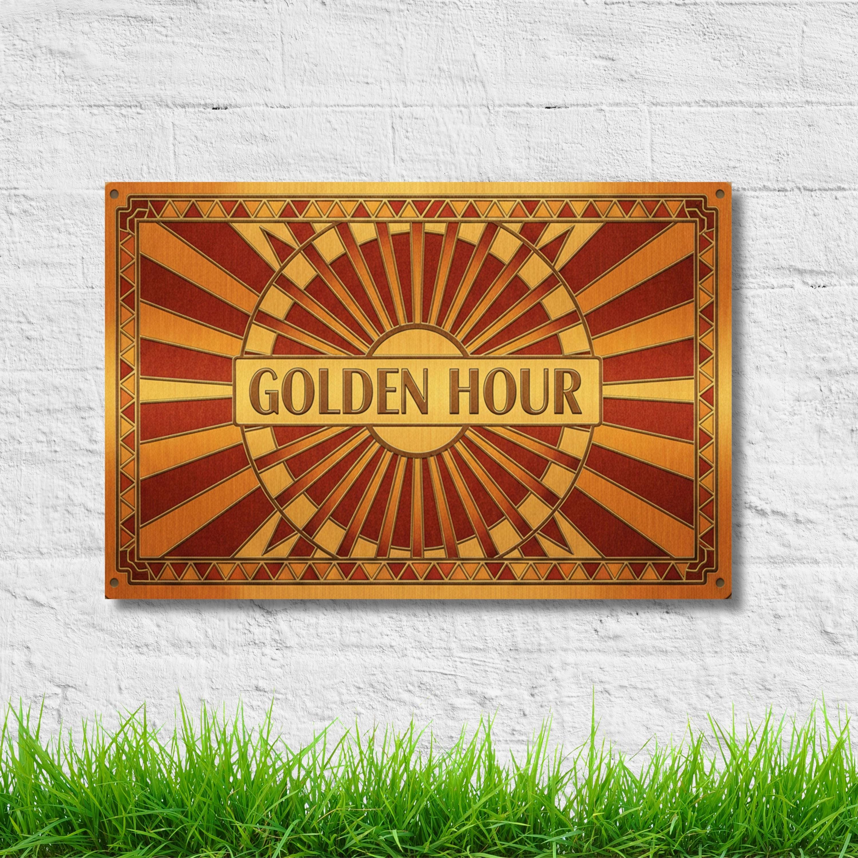 Golden Hour Metal Sign, Art Deco Sunburst Wall Art, Geometric Home Decor, Warm Sun Sign