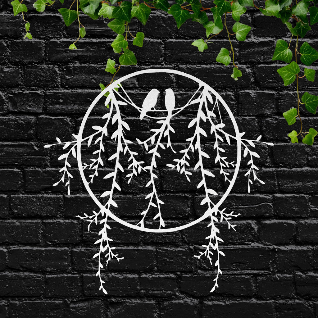Birds On Branch Metal Art - Willow Tree Wall Decor With Love Bird Silhouette