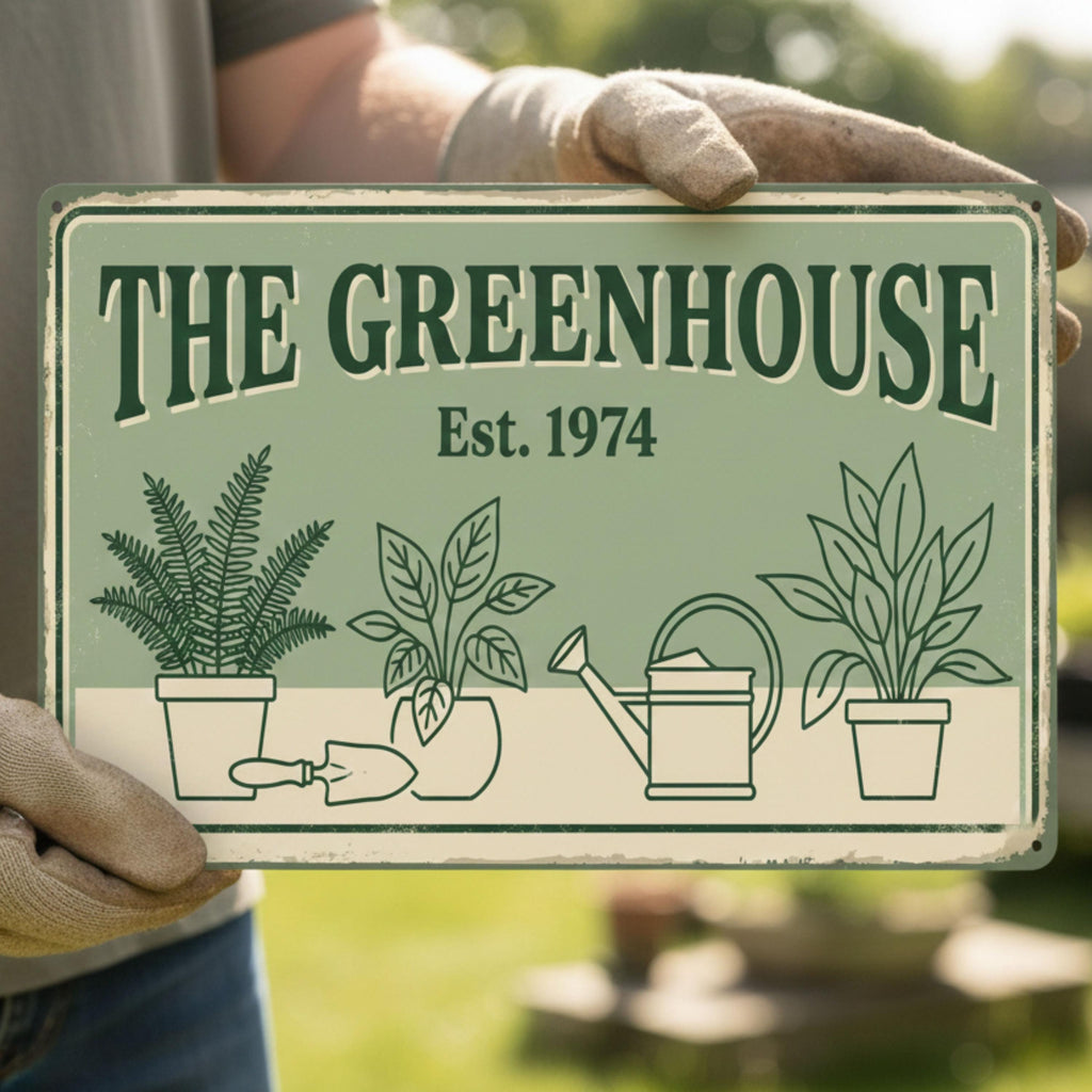 Custom Greenhouse Metal Sign, Personalized Plant Lover Gift, Garden Room Decor, Indoor Garden Wall Art