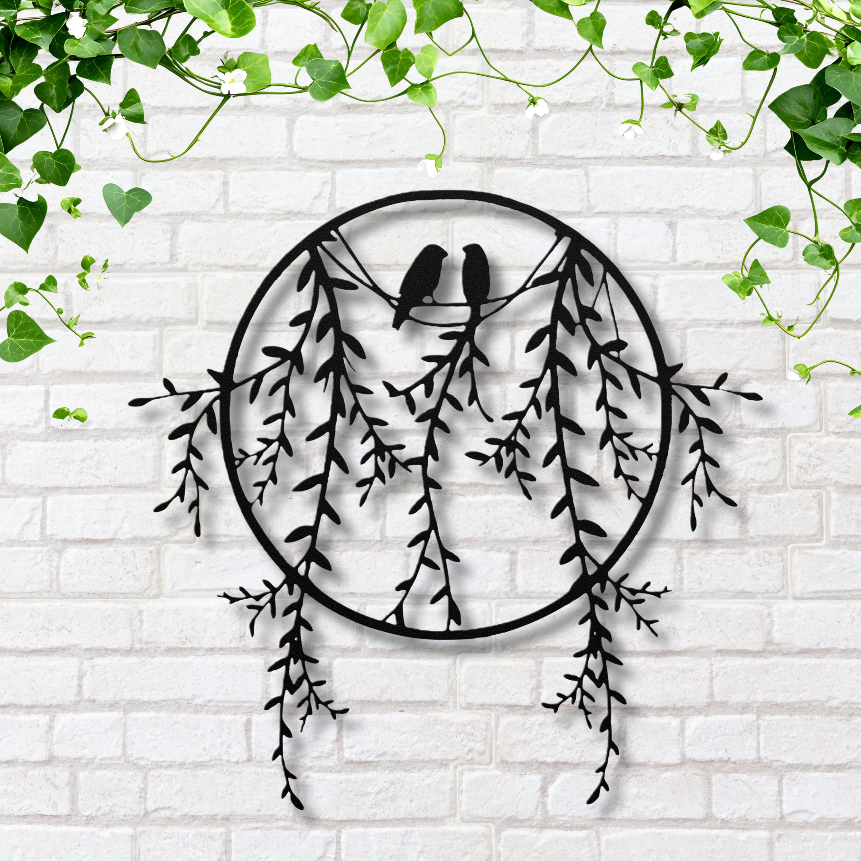 Birds On Branch Metal Art - Willow Tree Wall Decor With Love Bird Silhouette