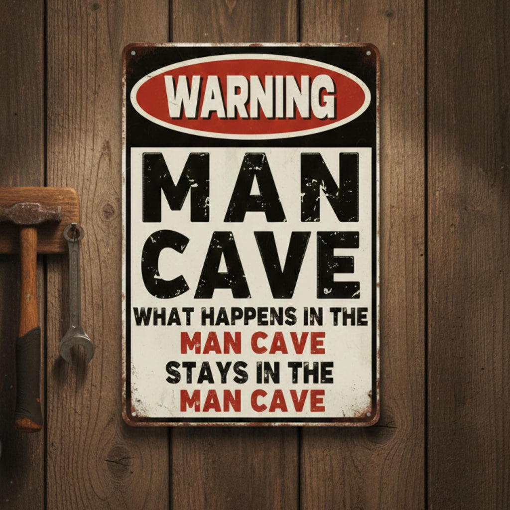 Funny Man Cave Sign, Warning Man Cave Decor, Retro Metal Sign, Garage Wall Art