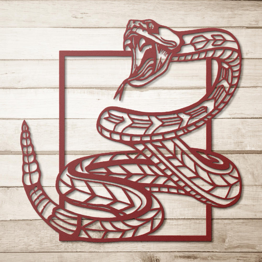 Rattlesnake Metal Sign - Coiled Rattlesnake Art | Durable Steel Wildlife Decor