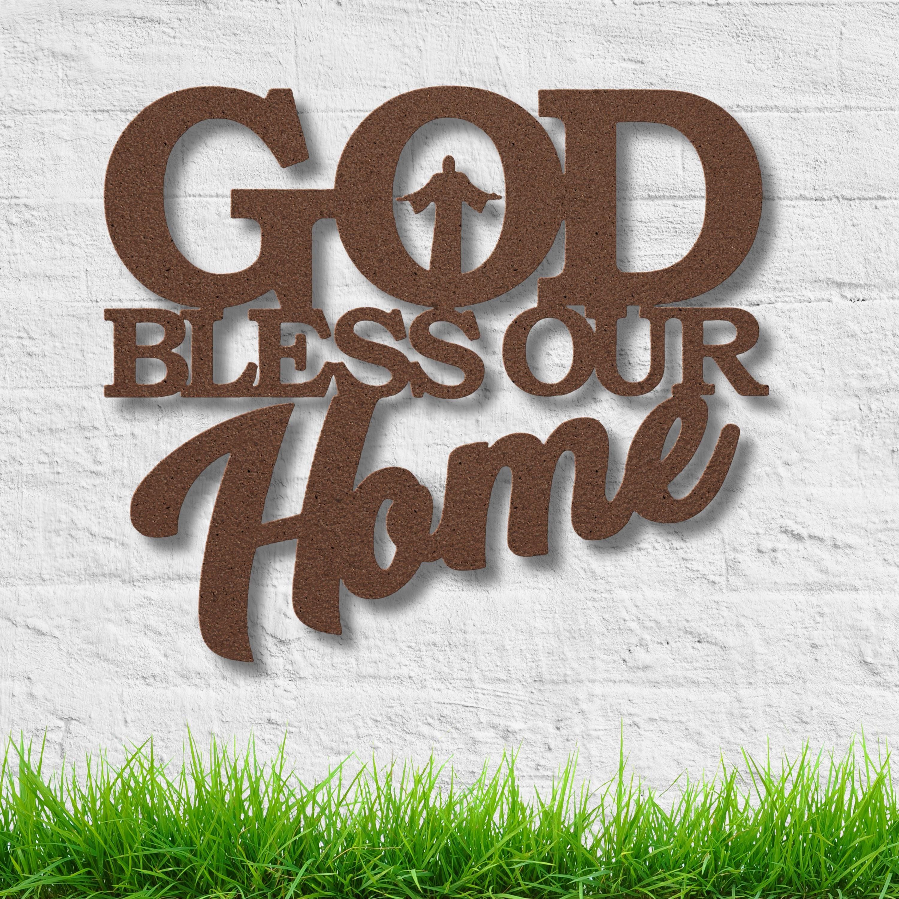 God Bless Our Home Metal Sign | Christian Word Art Decor | Religious Scripture Silhouette | Faith-Based Housewarming Gift