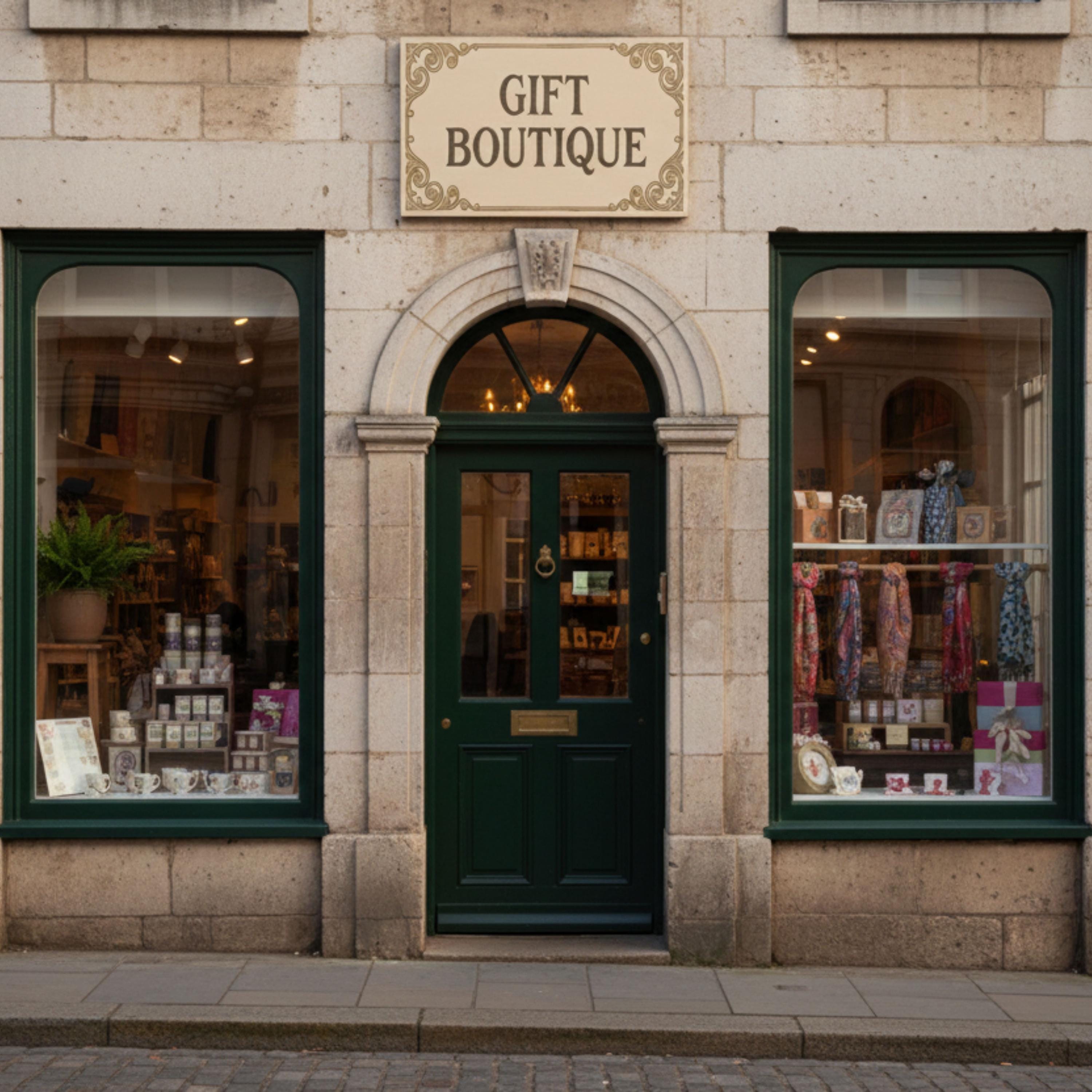 Elegant Gift Boutique Sign, Vintage Metal Plaque, Storefront Decor, Home Shop Business Art