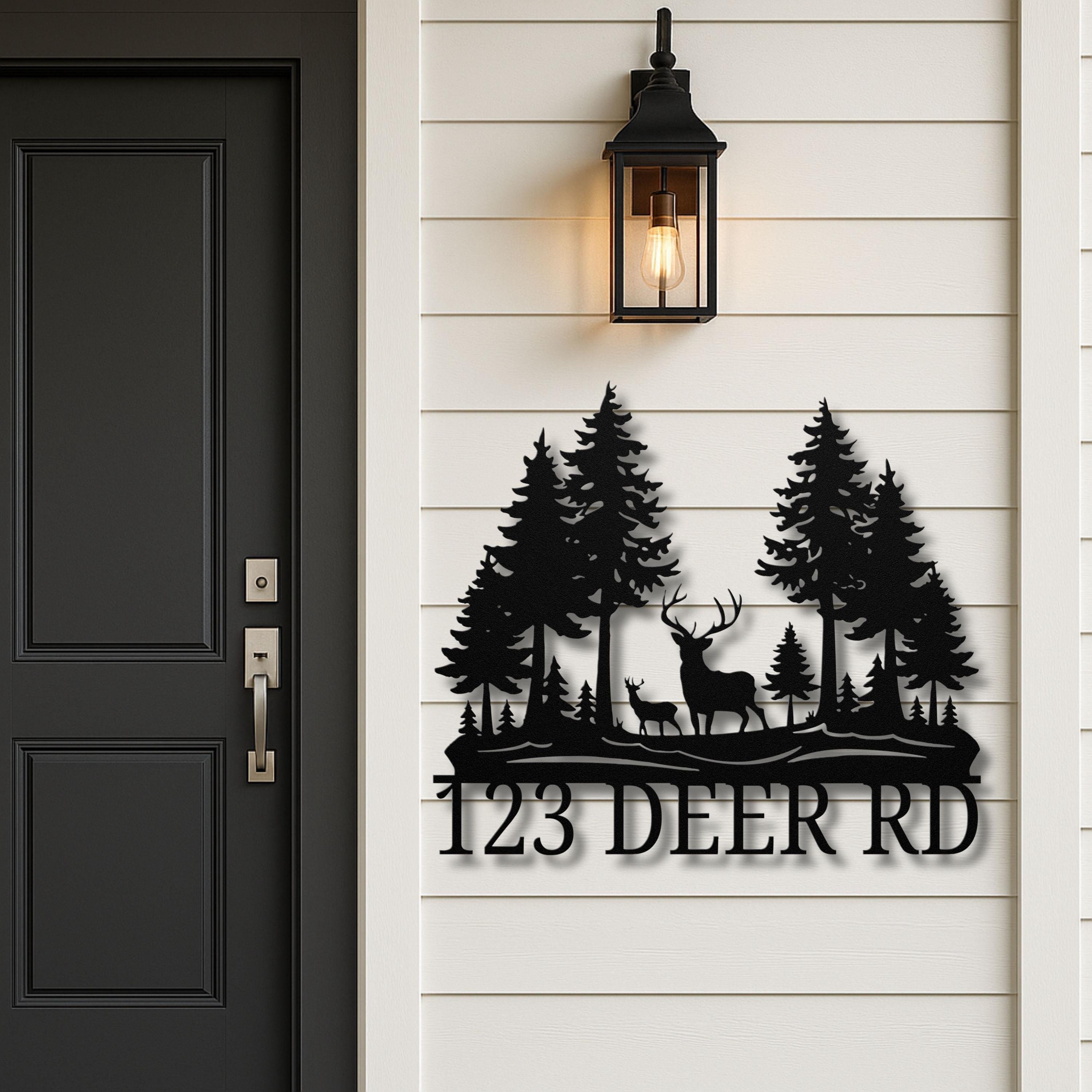 Custom Deer Metal Sign - Personalized House Number Plaque | Rustic Cabin Decor