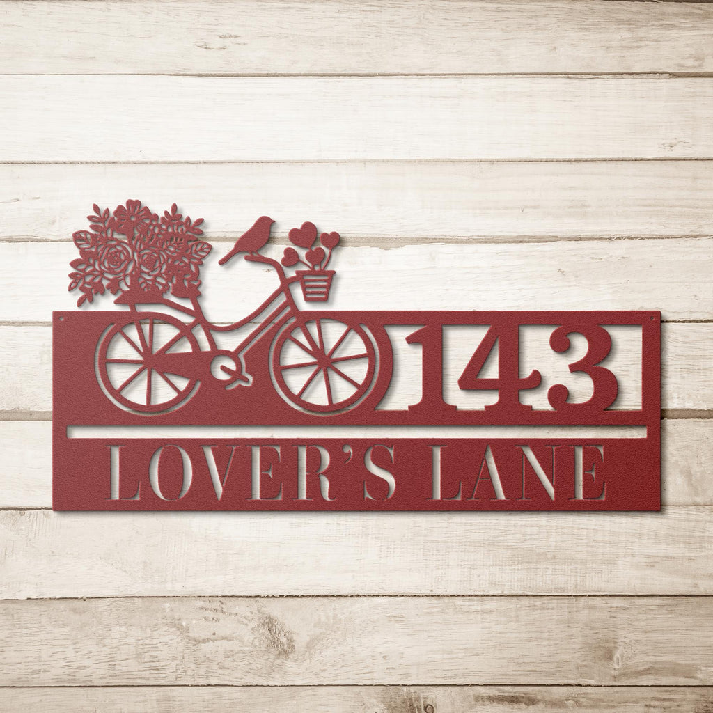 Custom Bicycle Address Sign, Flower Bike Metal Art, Personalized House Number Plaque, Unique Home Decor, Romantic Gift