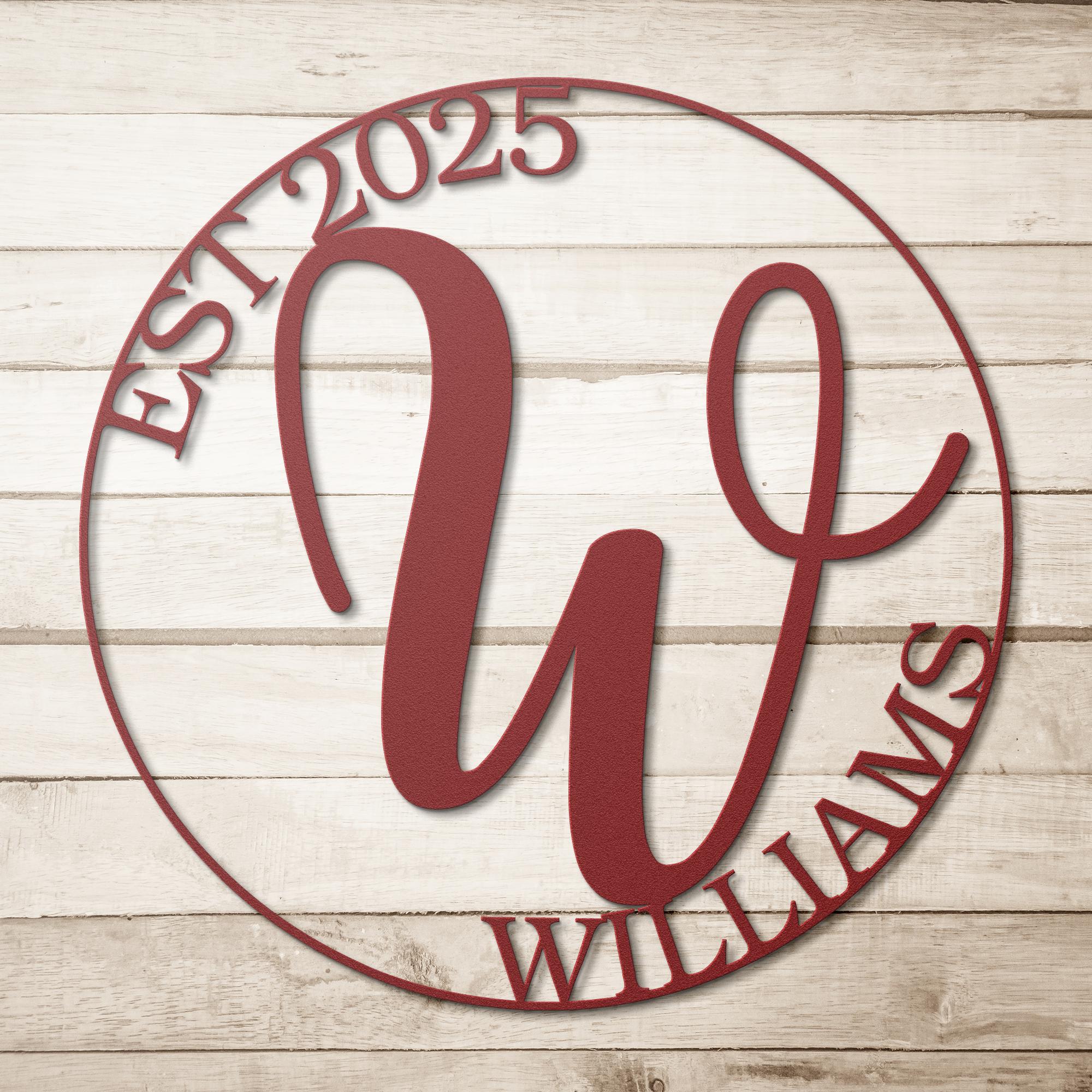 Family Monogram Sign - Personalized Metal Sign With Custom Initial Art & Established Date Decor