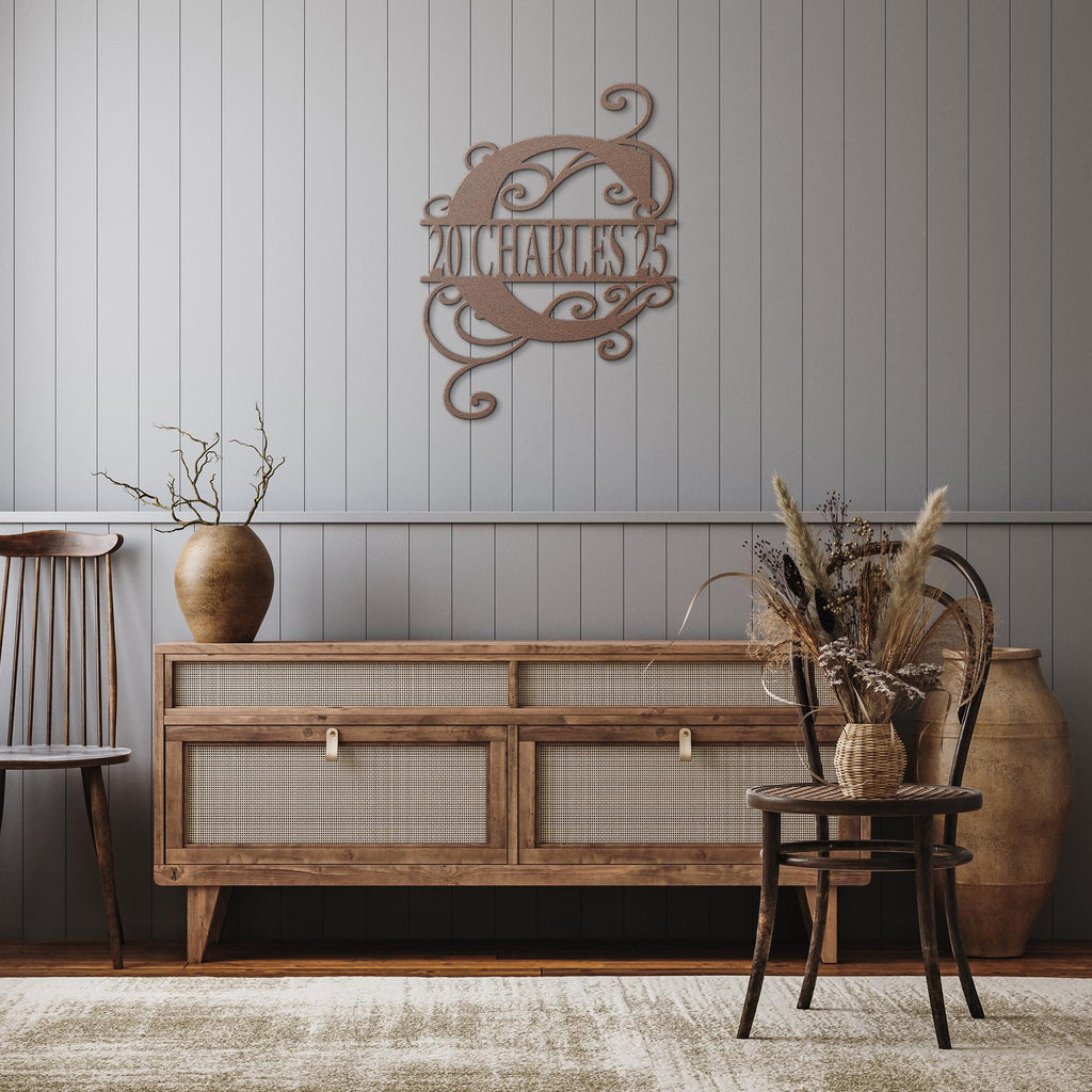 Personalized Metal Family Name Sign: Monogram Wall Decor