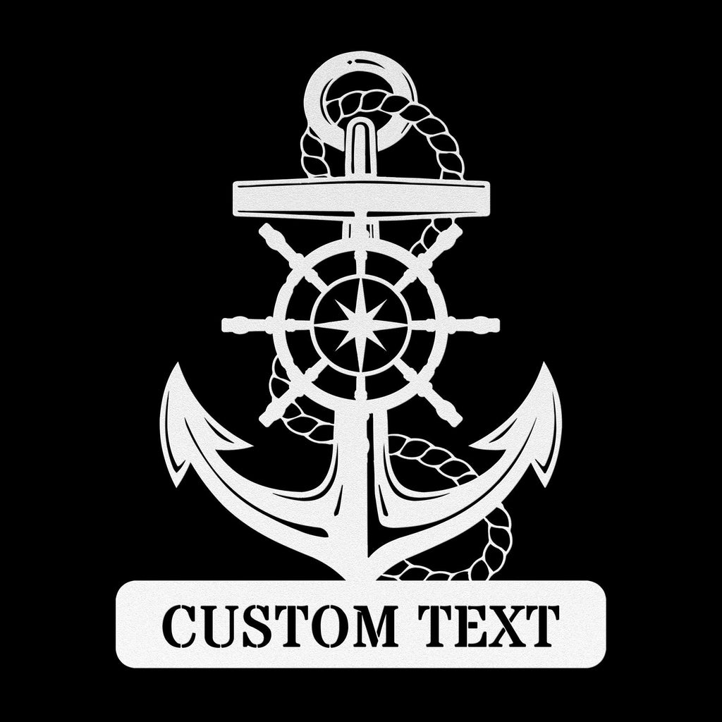 Personalized Captain's Wheel and Anchor Metal Sign, Custom Text, Nautical Gift, Sailor Gift