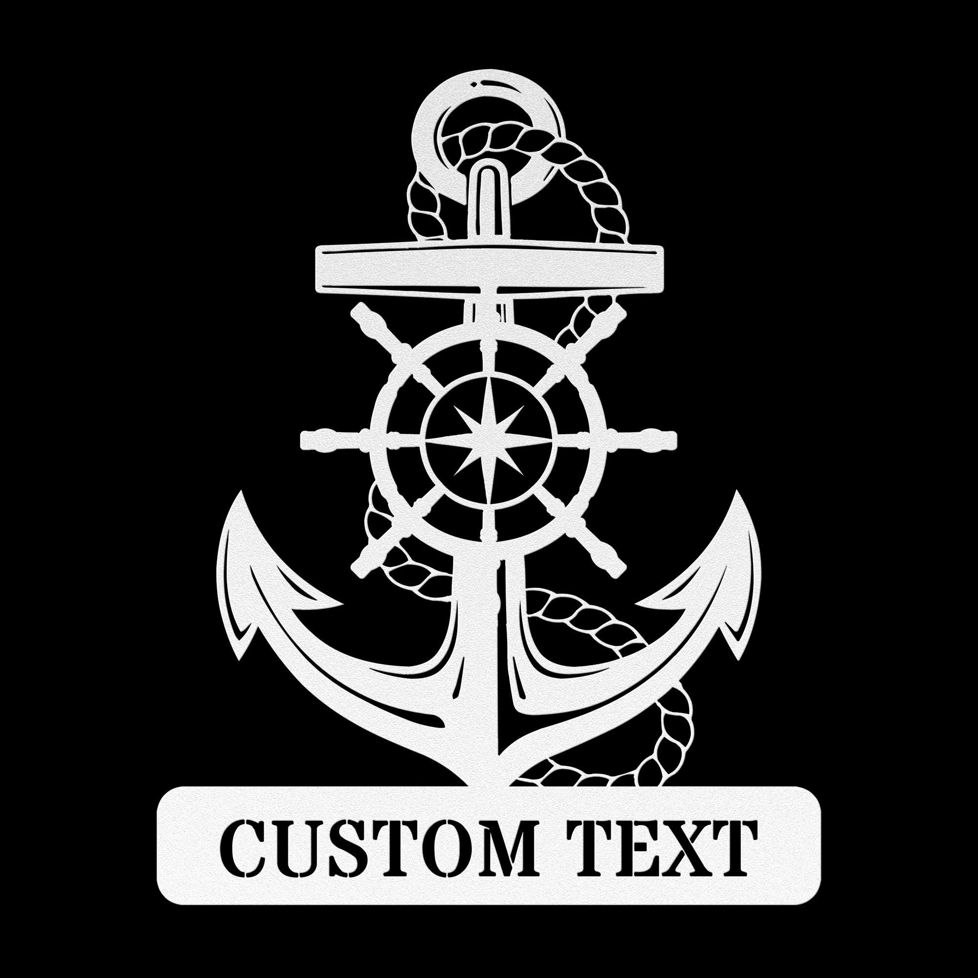 Personalized Captain's Wheel and Anchor Metal Sign, Custom Text, Nautical Gift, Sailor Gift