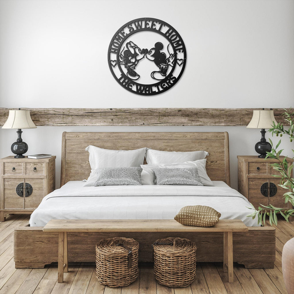 Personalized Metal Sign - Custom Family Name Disney Home Decor | Mickey Minnie Silhouette Art