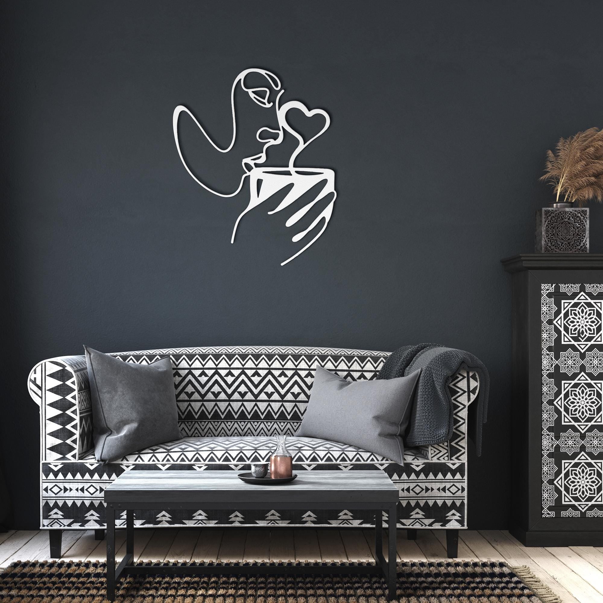 Coffee Metal Wall Art, Minimalist Woman Line Art, Kitchen Decor