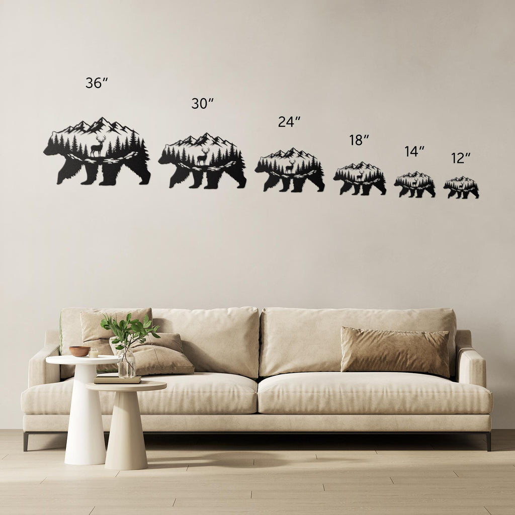 Mountain Bear Metal Wall Art: Wildlife Silhouette Cabin Decor