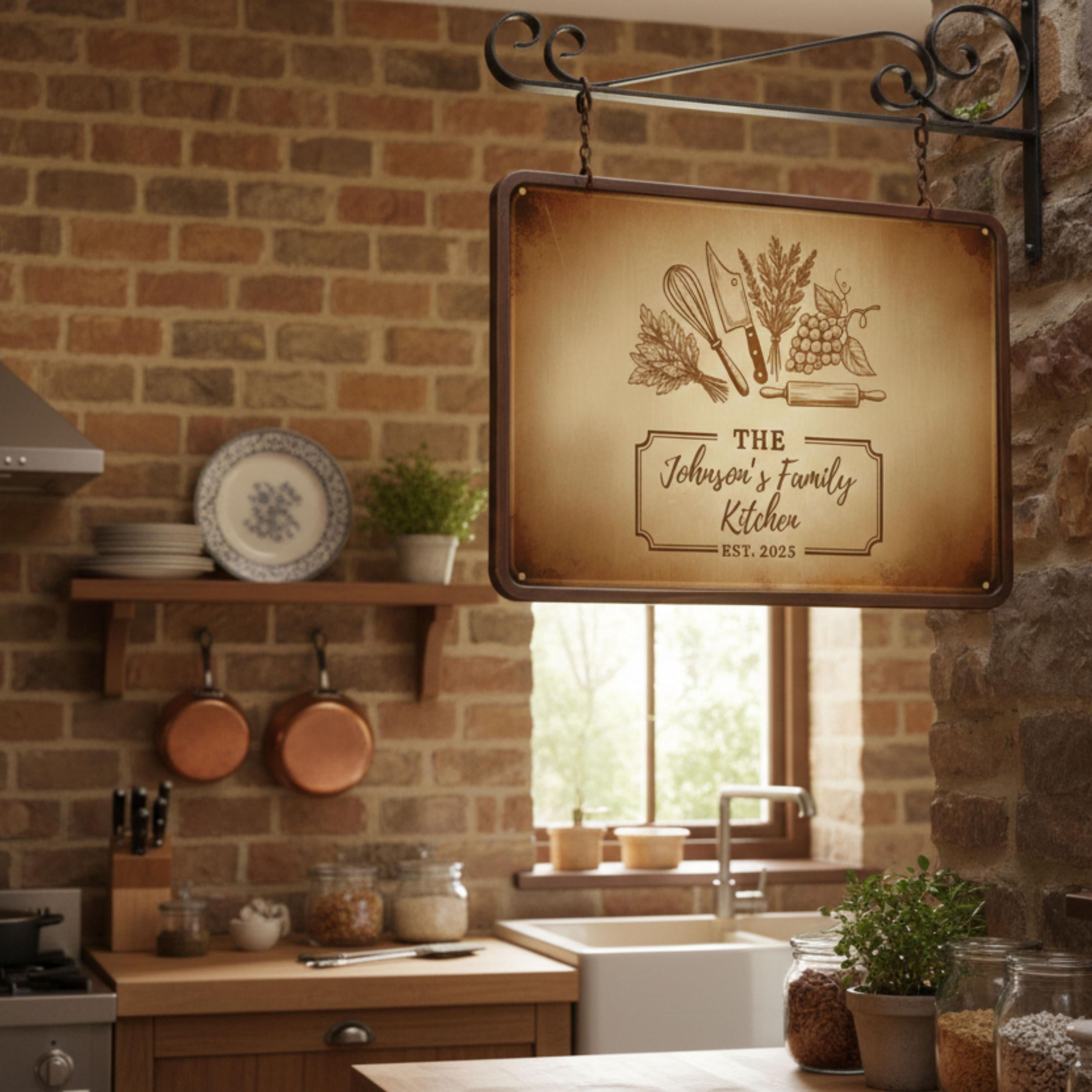 Personalized Kitchen Sign - Custom Metal Sign | Rustic Kitchen Decor & Family Name Plaque